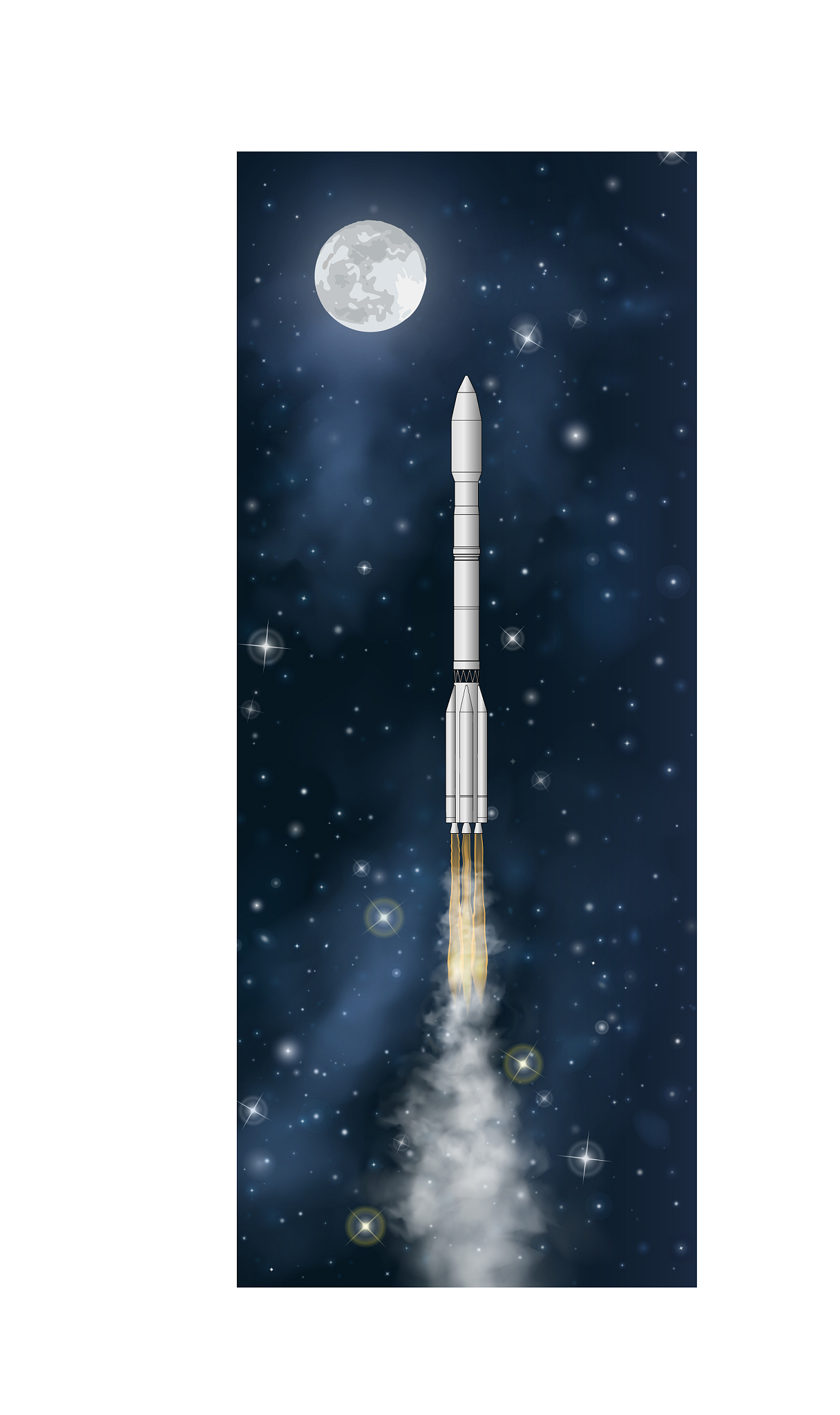realistic rocket flies at night starry sky with