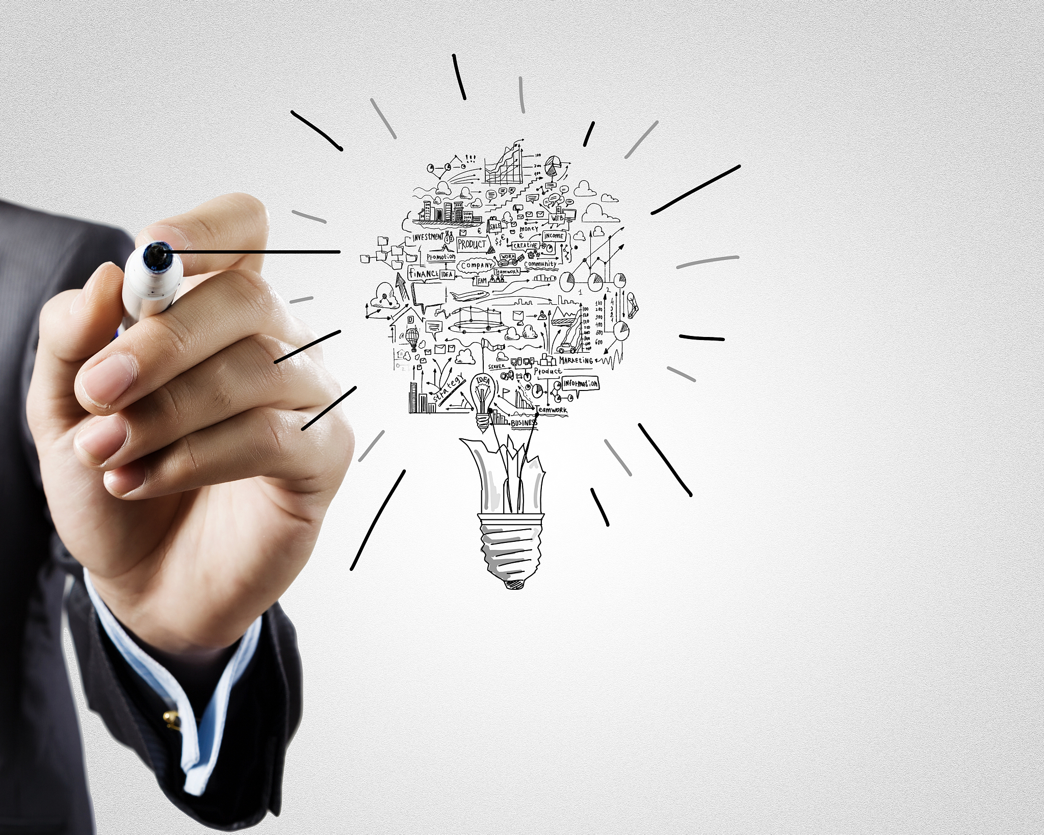 business ideas. close up of businessman hand drawing business st