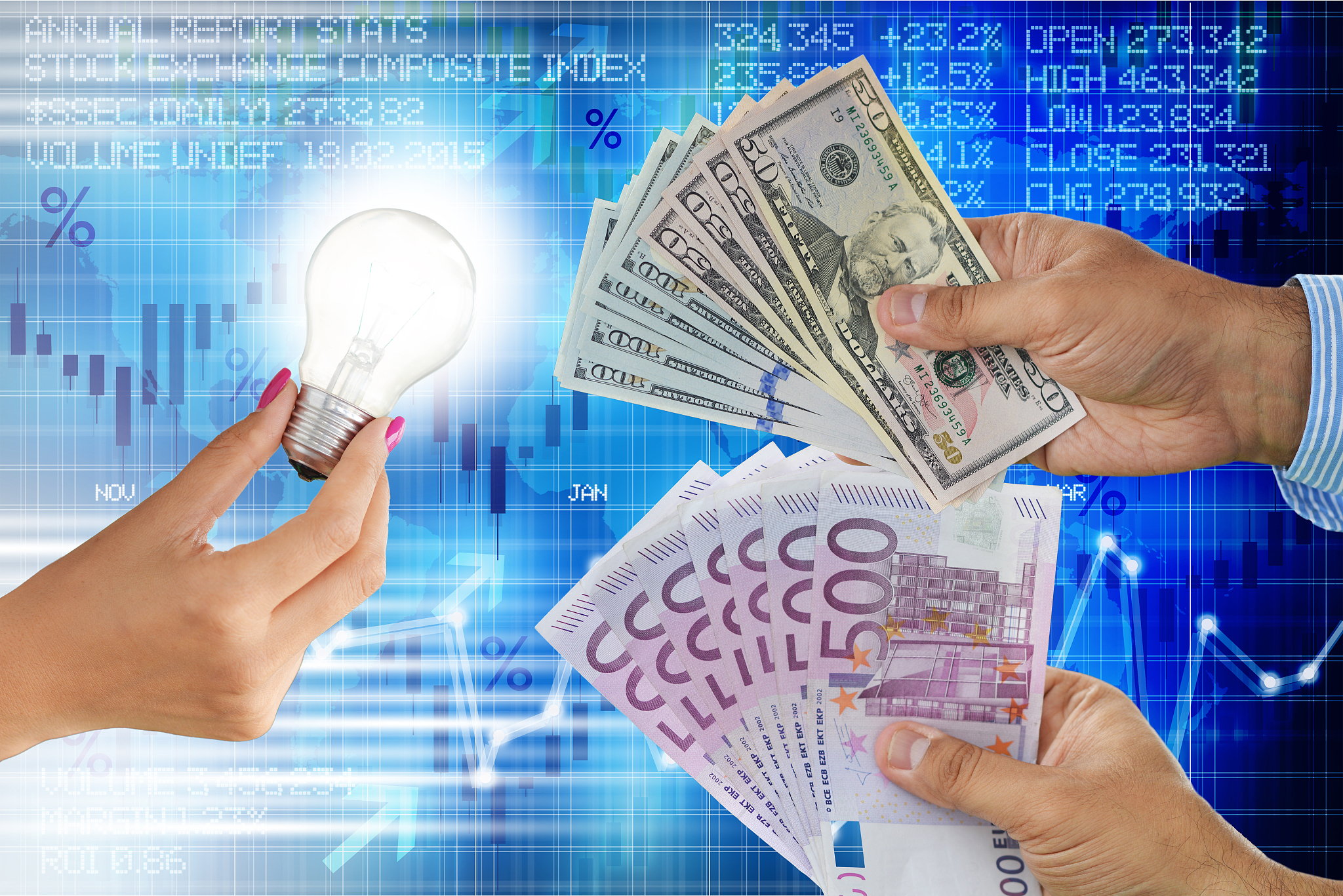 selling the idea or innovation concept with light bulb in woman 