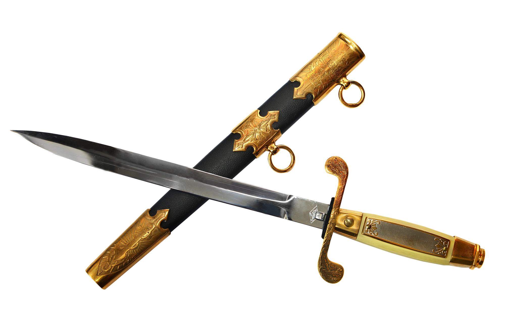 small sword and decorated scabbard crossed