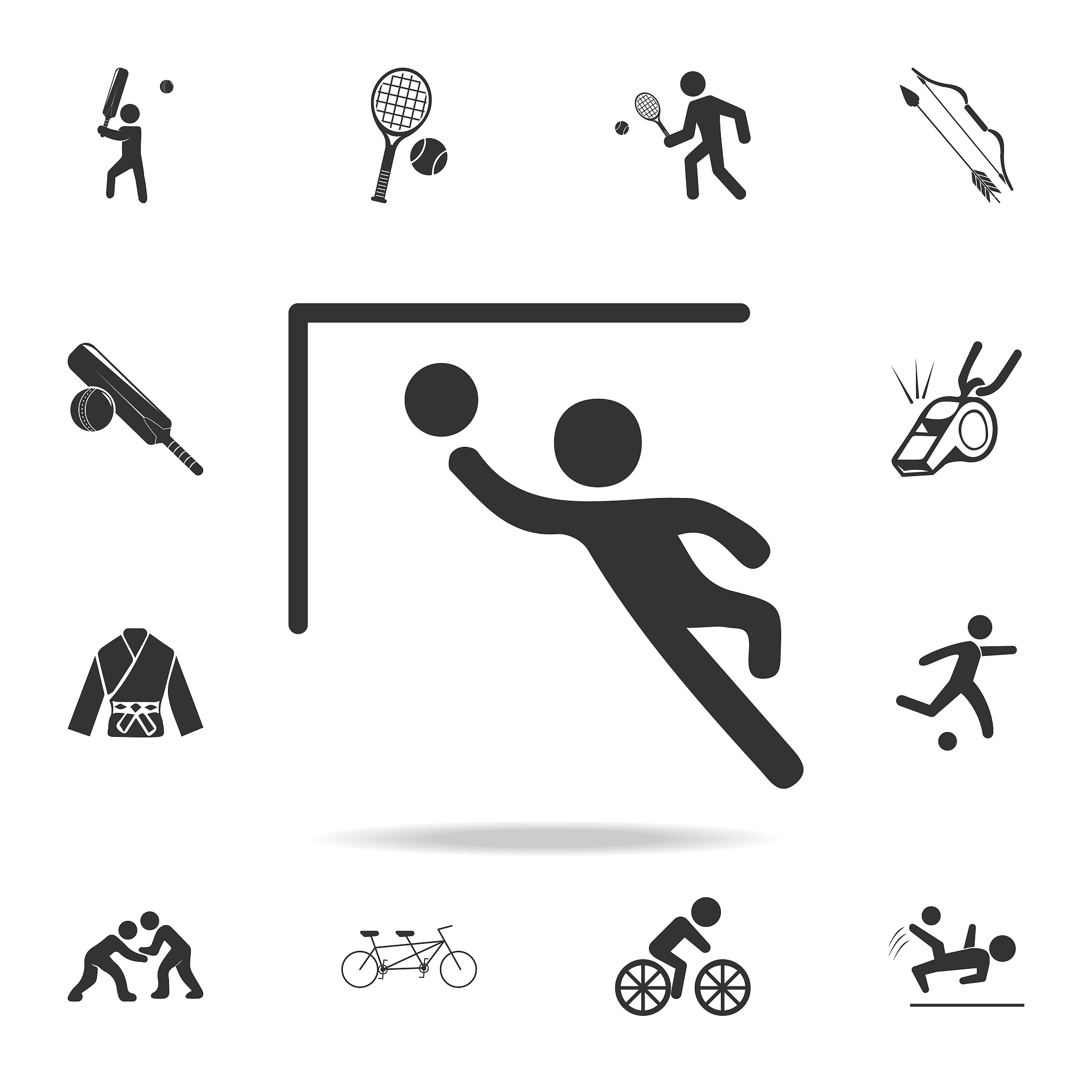 goalkeeper jumps to ball icon. detailed set of athletes and acce
