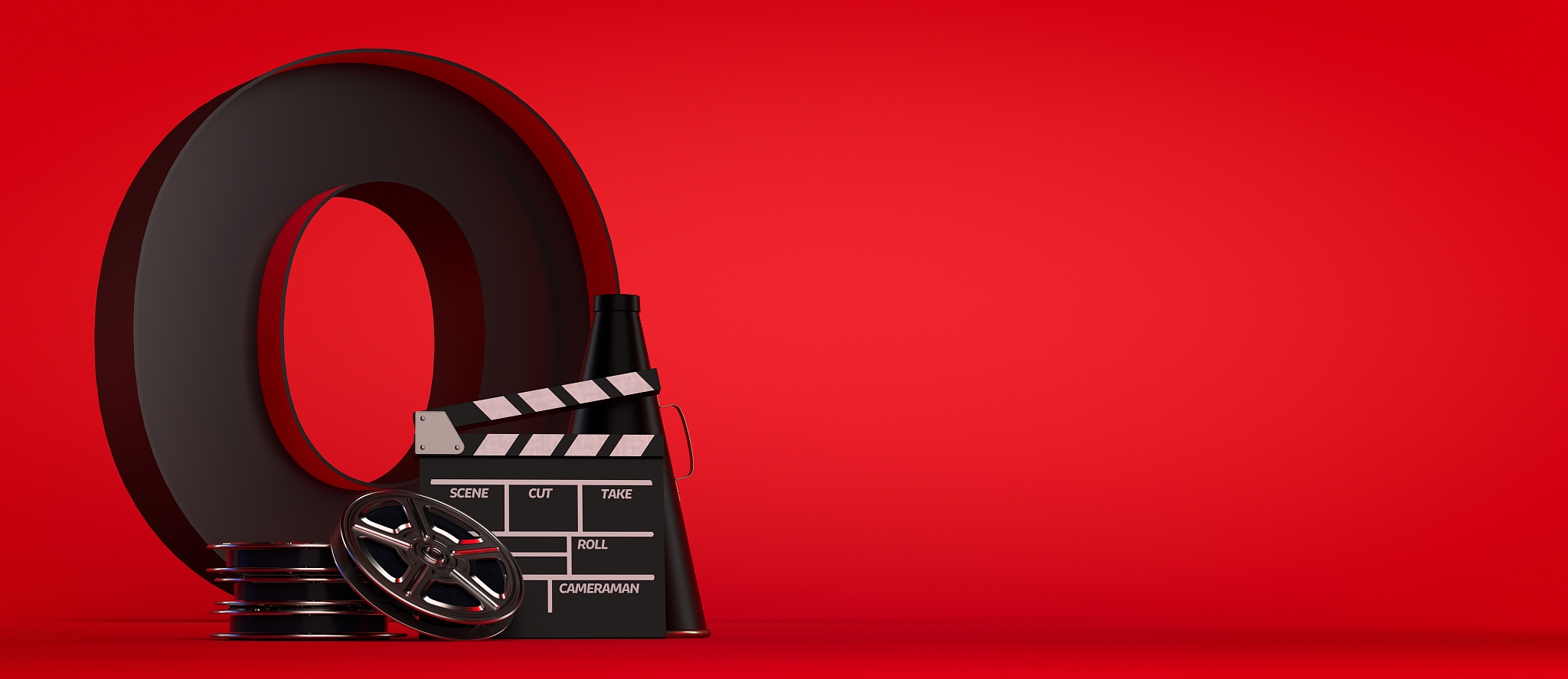 3d rendering film industry concept red background