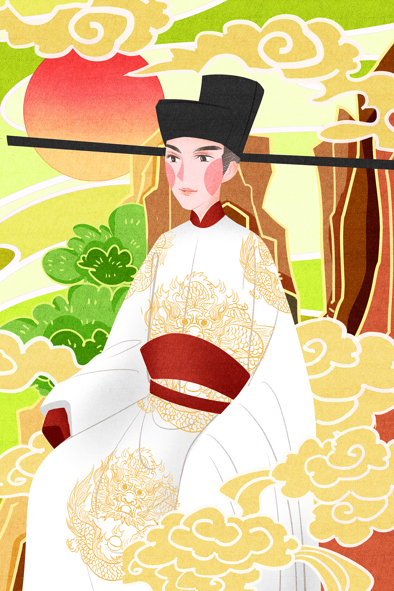 中国,插画,<strong>宋朝</strong>,风,祥云,龙袍,男性,一个人,可爱的,古代