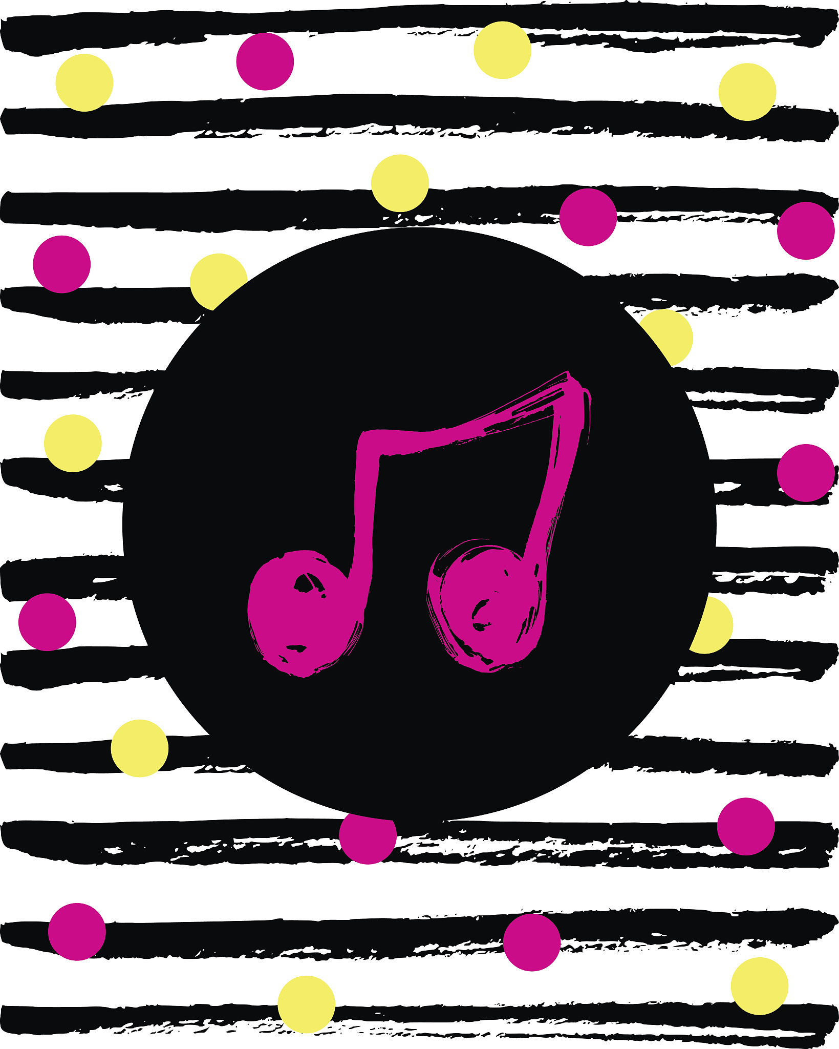cute music note icon on the hand drawn background.