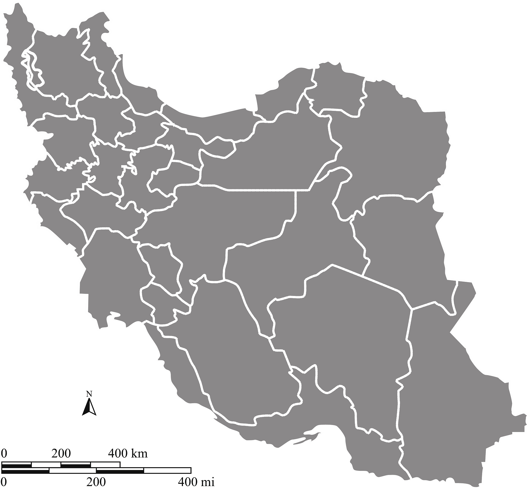 iran map outline vector with scales of miles and kilometers