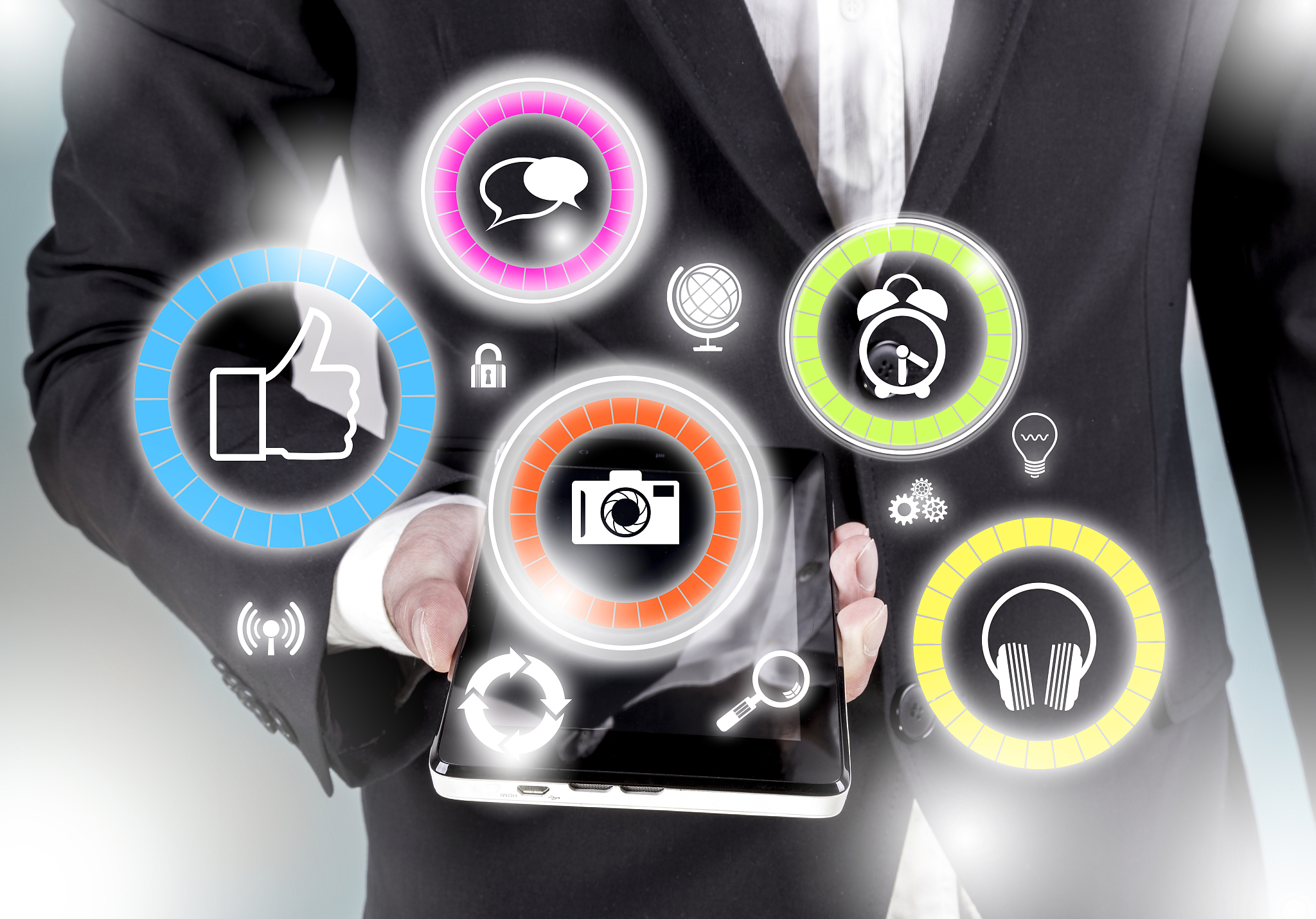 social media icons on smart phone