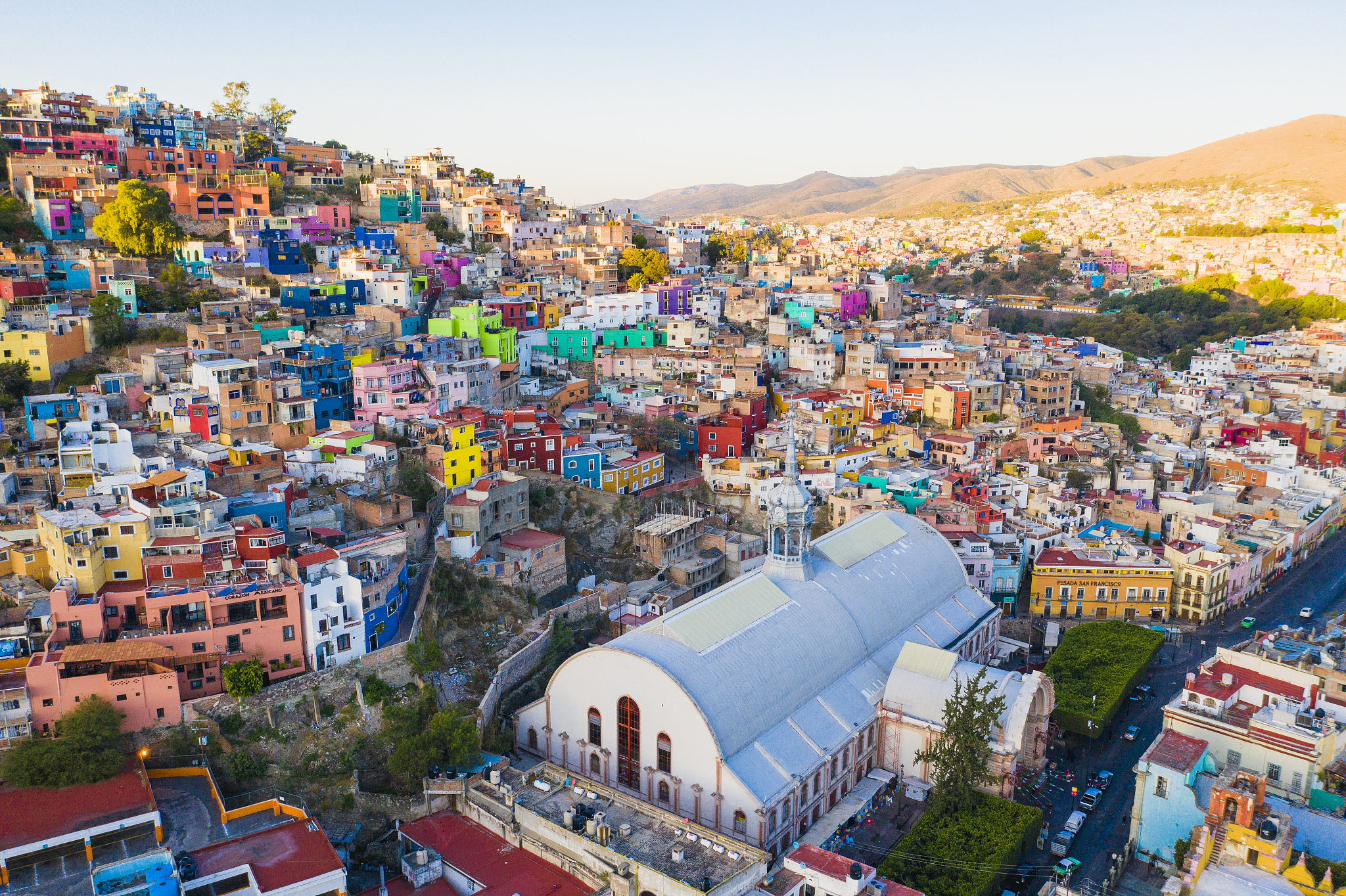 hidalgo market and guanajuato cityscape, guanajuato, mexico
