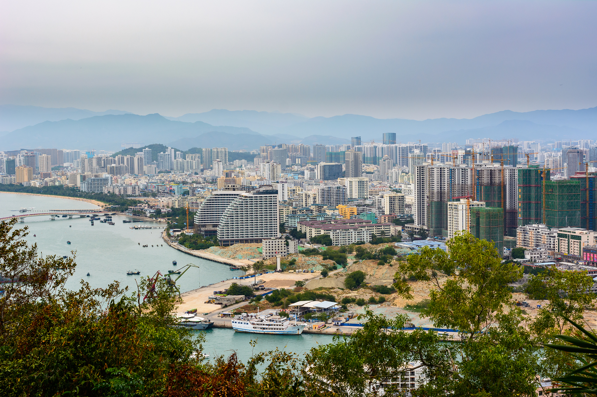 beautiful aerial panoramic view of the city of sanya city from l