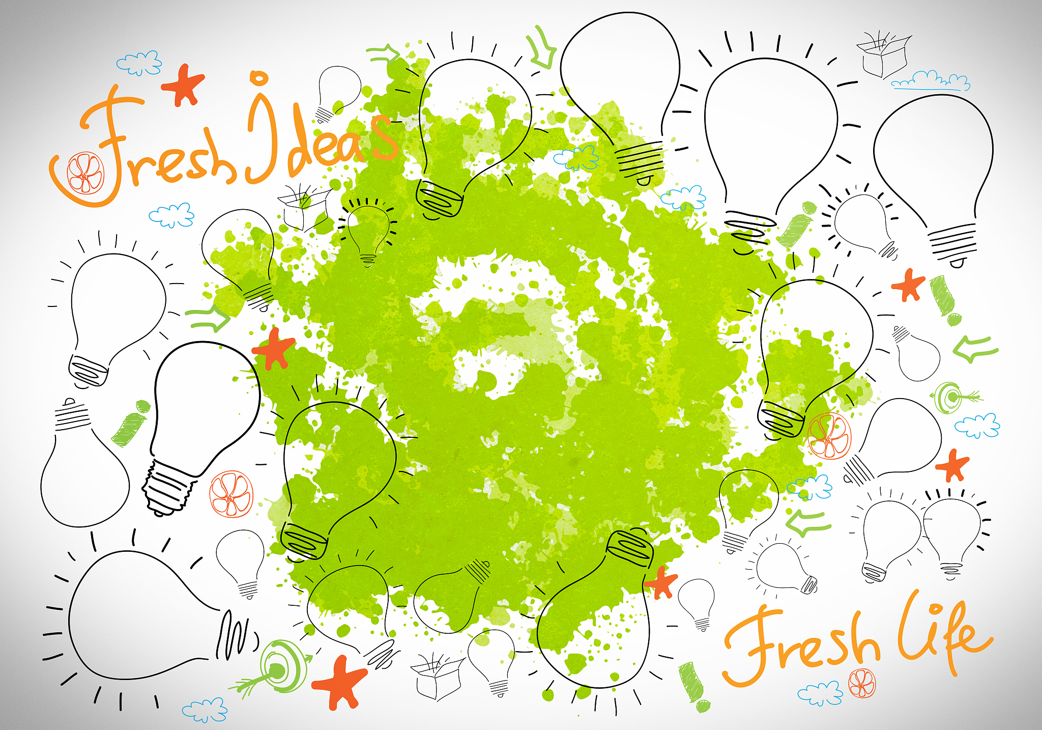 fresh idea. background conceptual image with bulbs and sketches