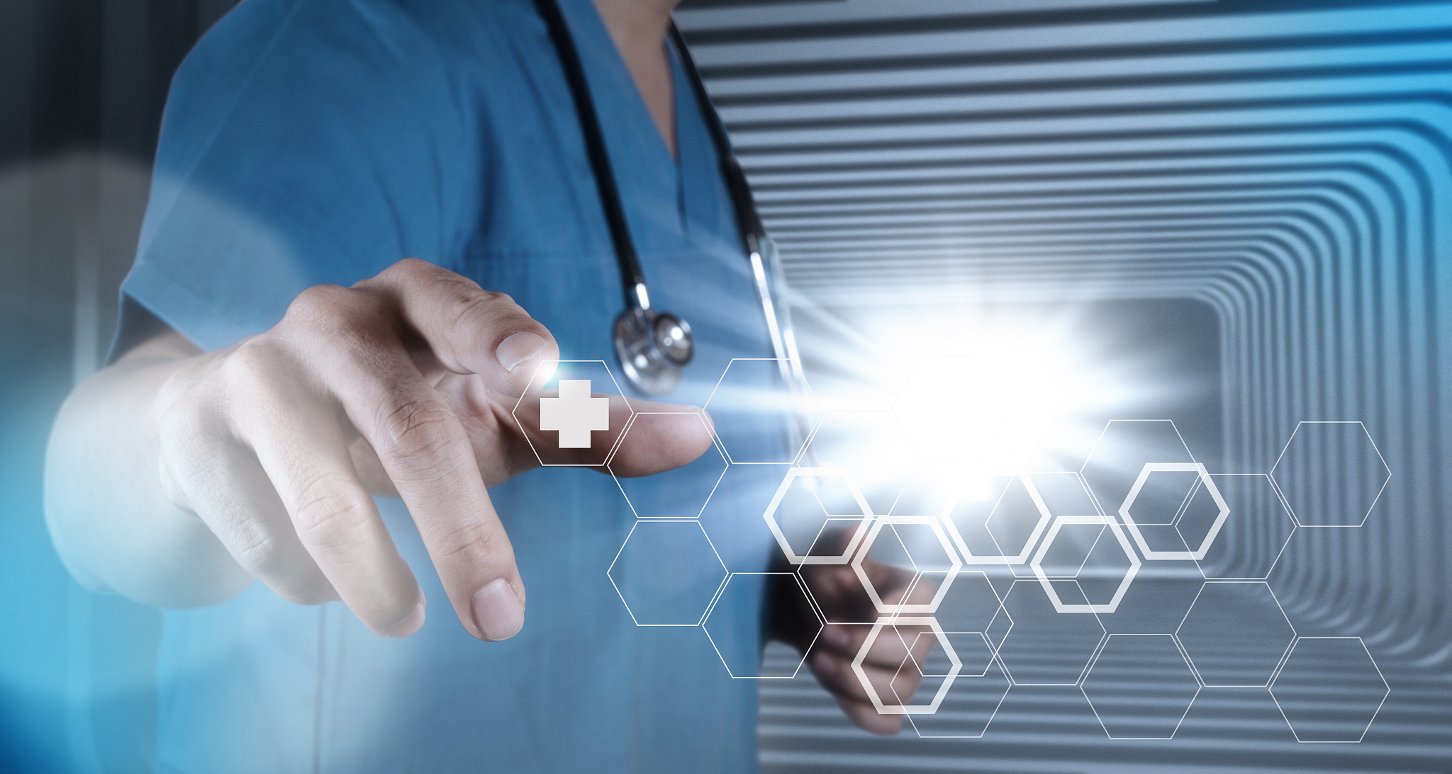 medicine doctor hand working with modern computer interface