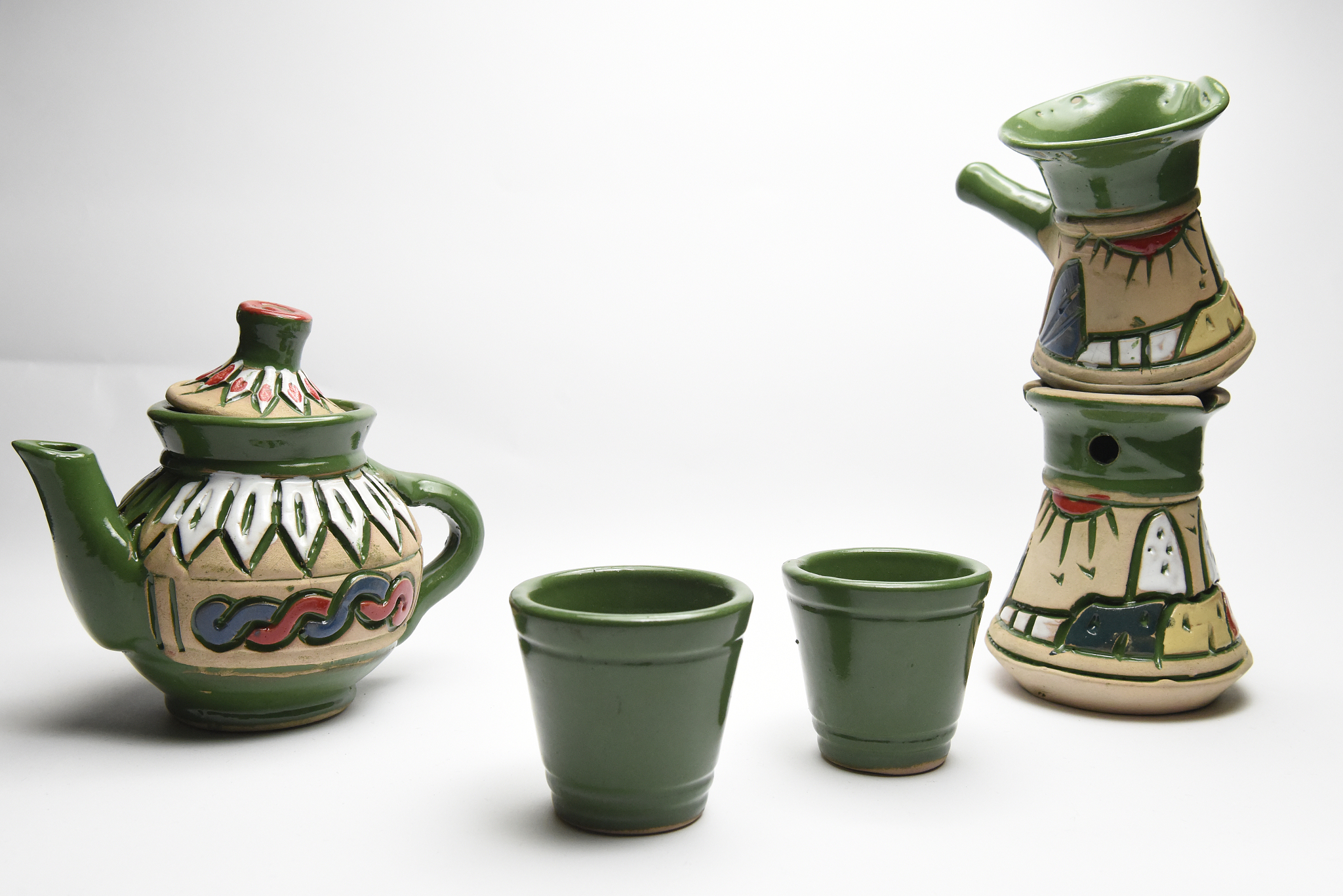 closeup of arabic tea set