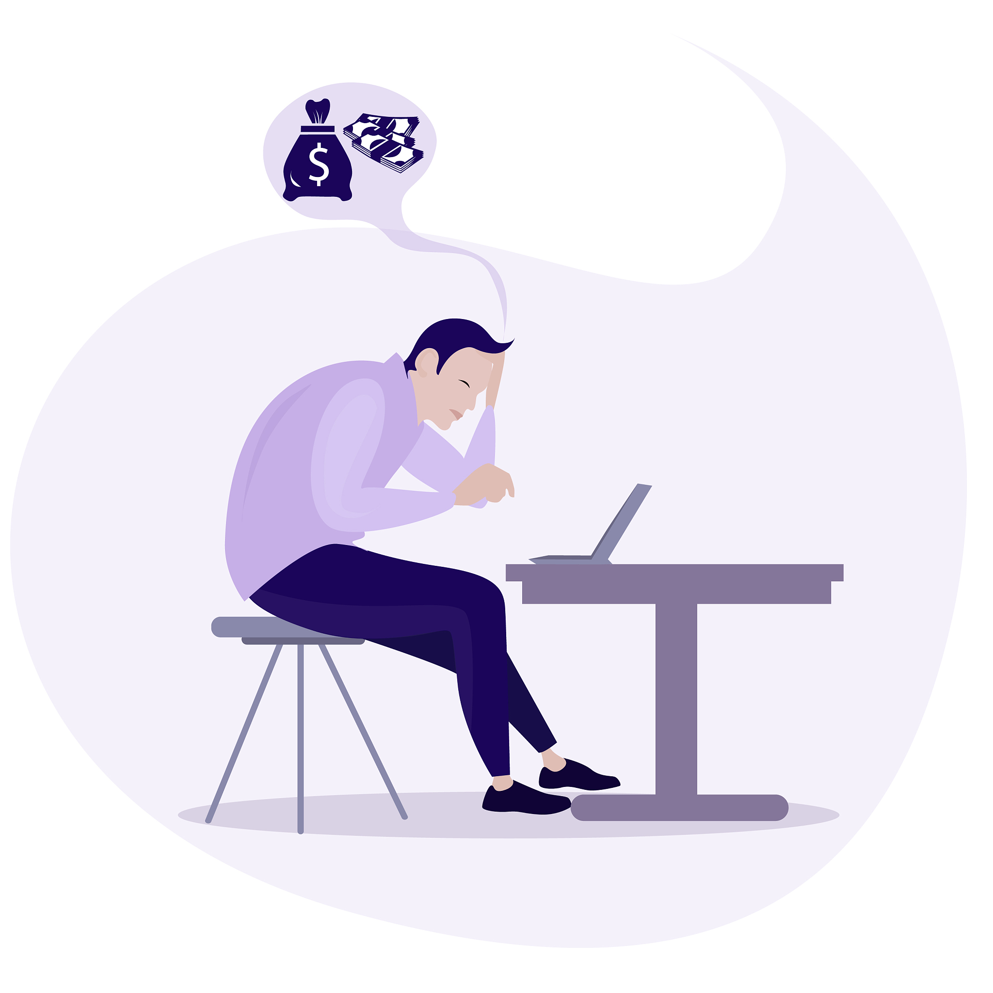 depressed businessman think about money