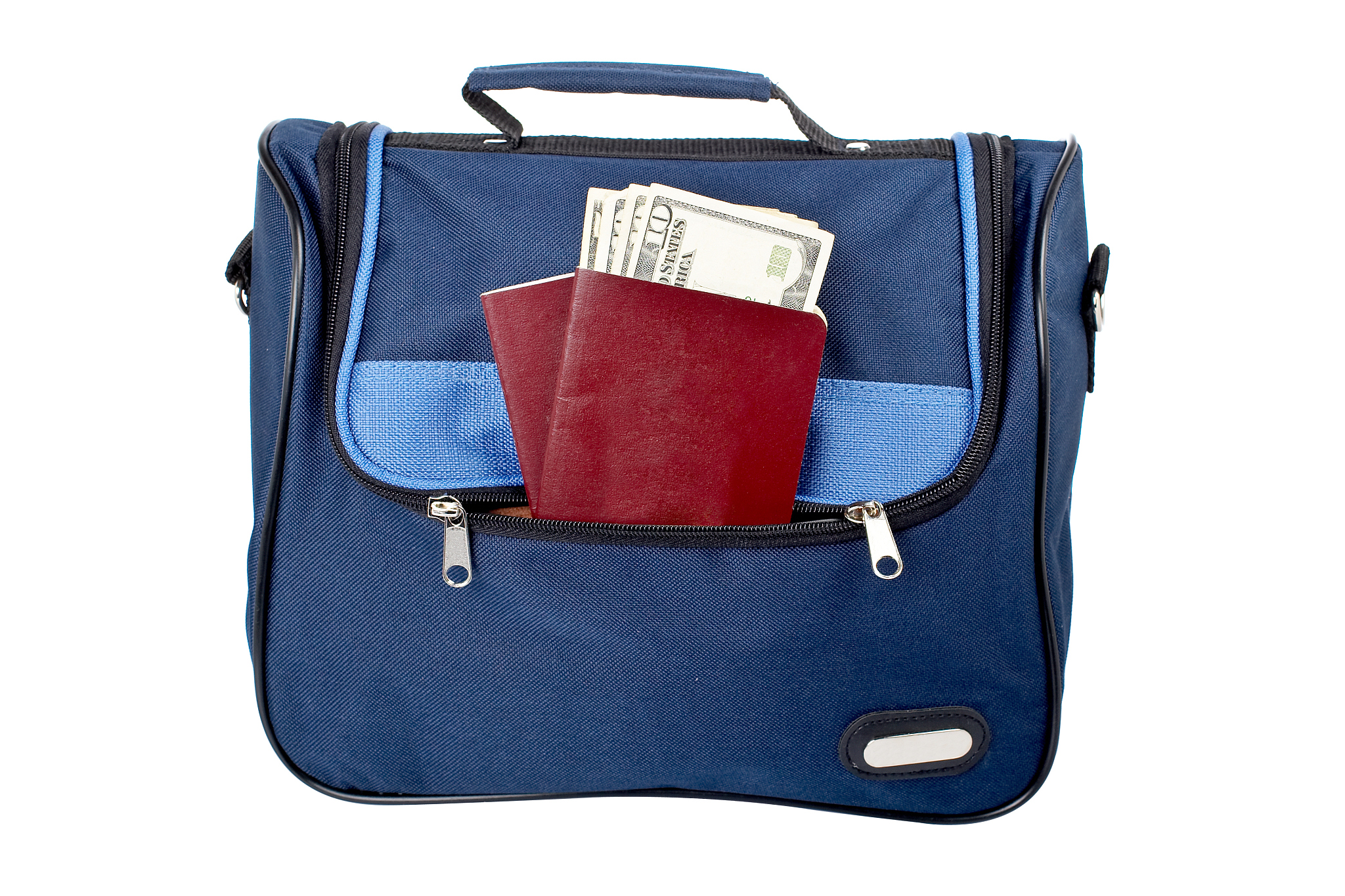 handbag, two passports and money