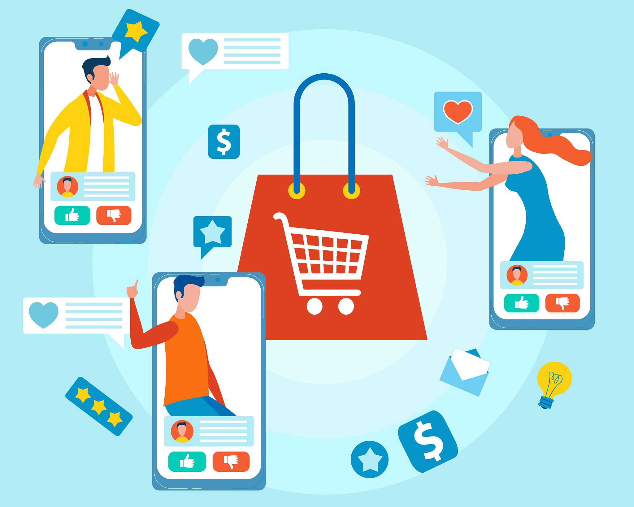people shopping through social network ad poster