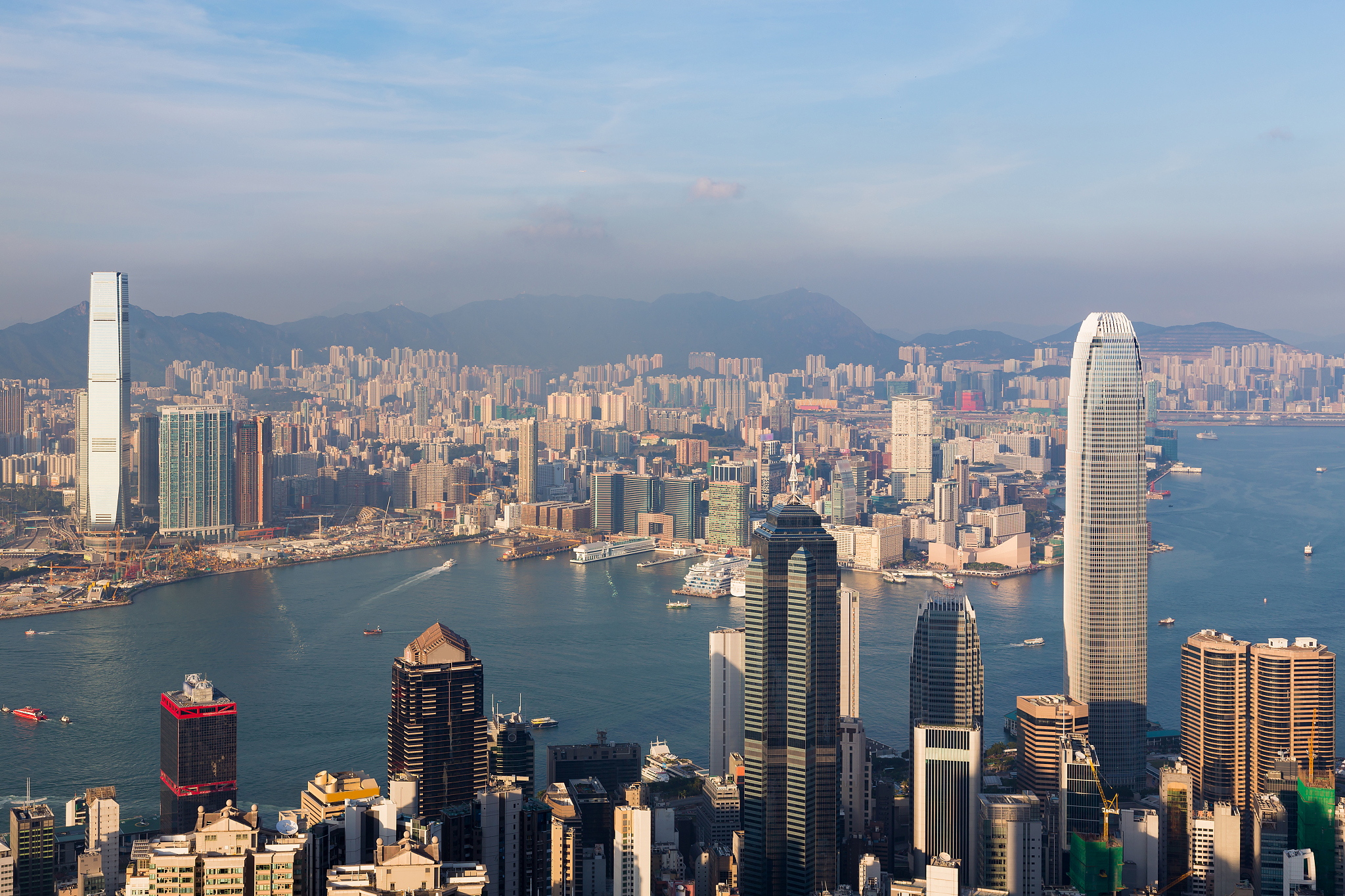 hong kong city downtown over victoria sea