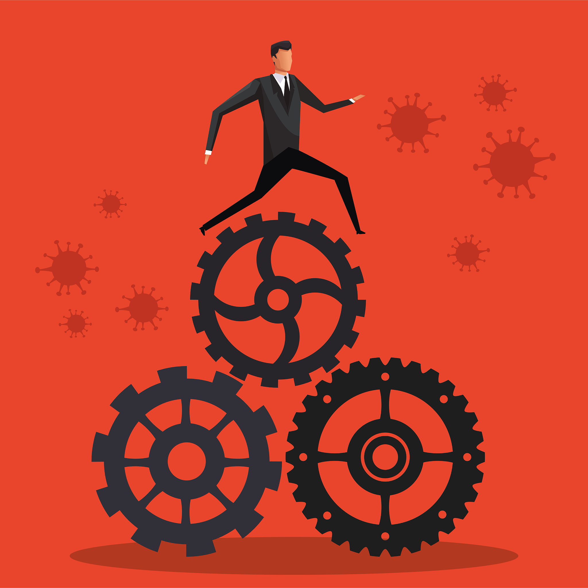 businessman wearing medical mask with gears