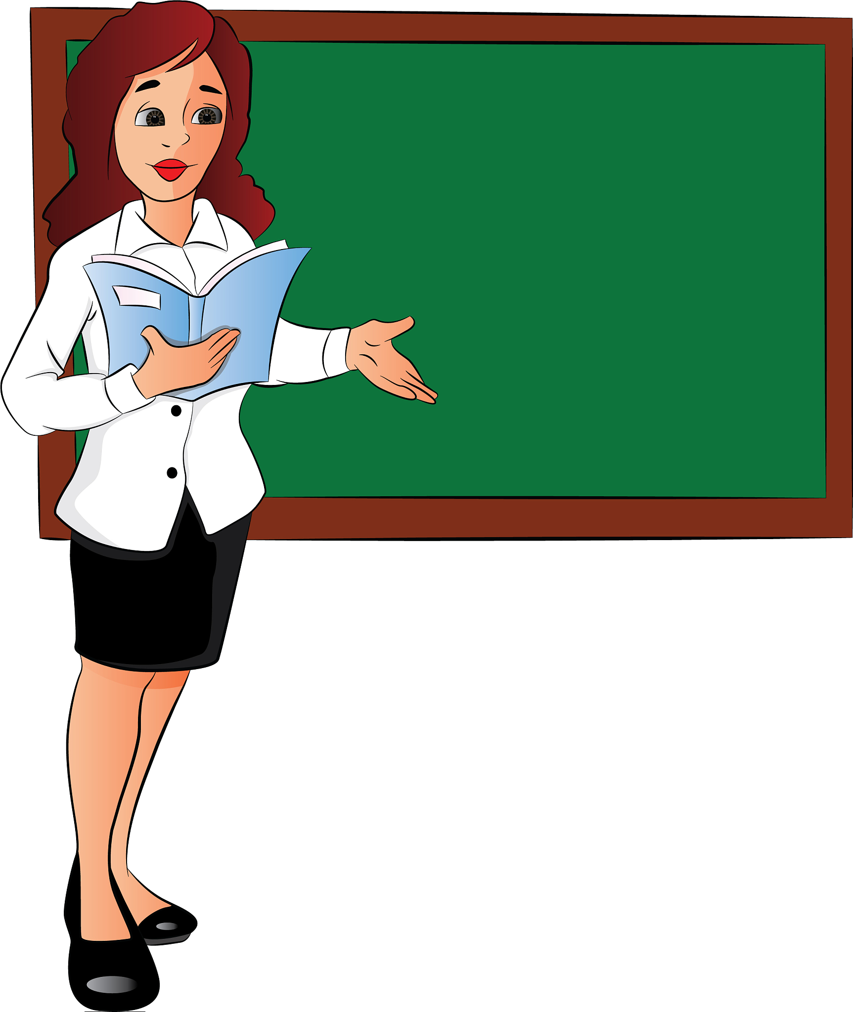 businesswoman with a file pointing at board