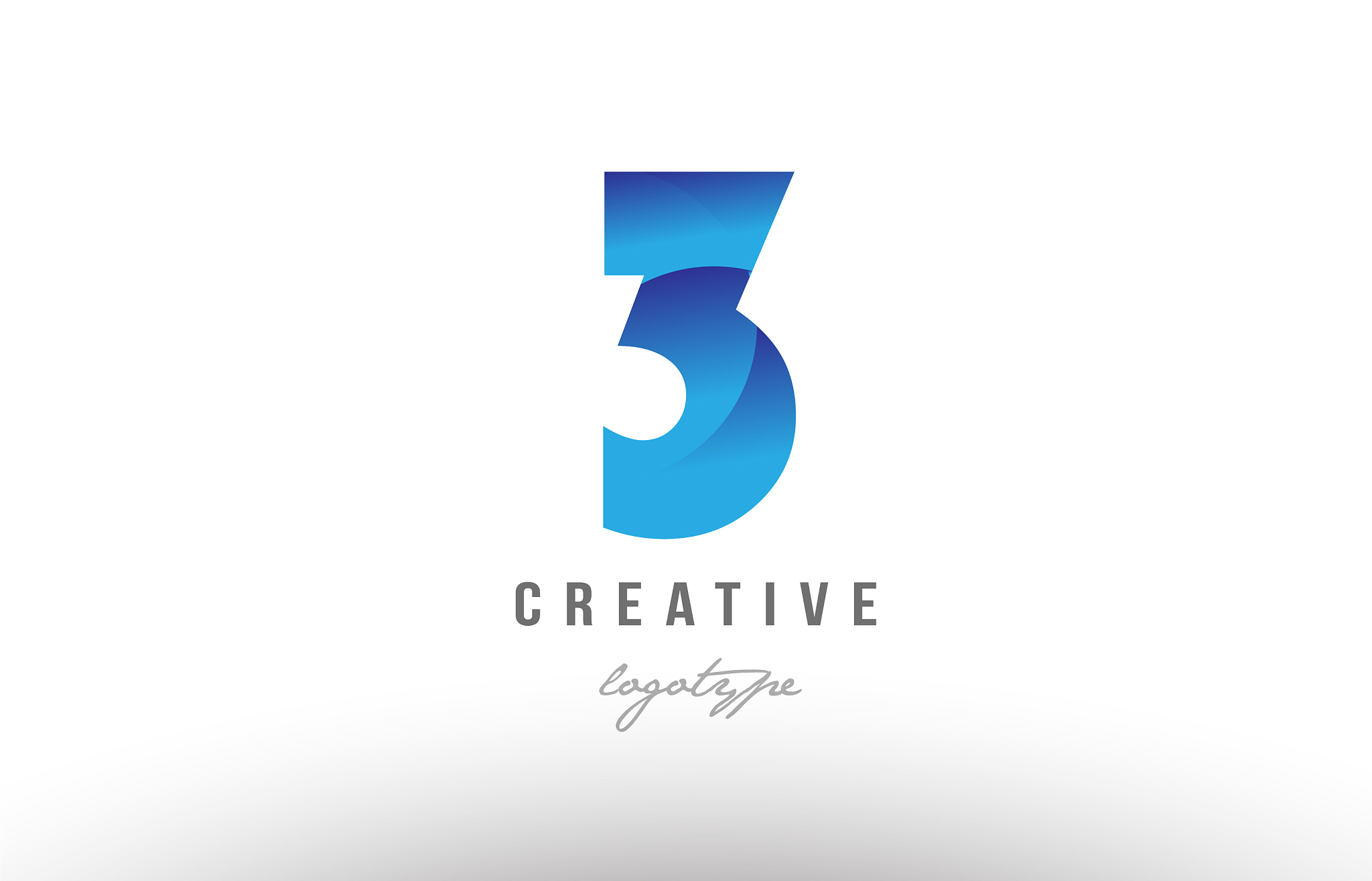 3 three blue gradient number numeral digit logo