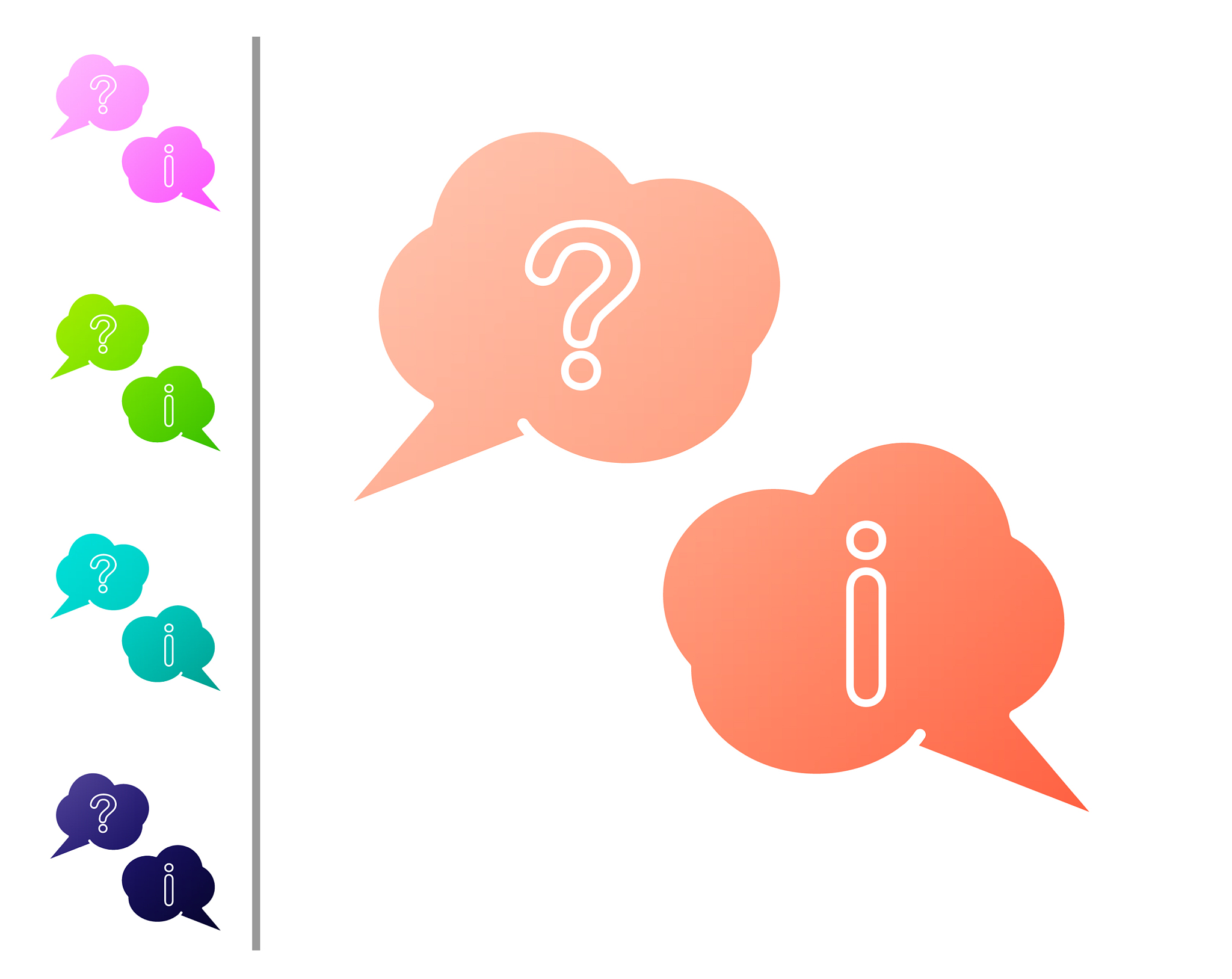 coral speech bubbles with question and