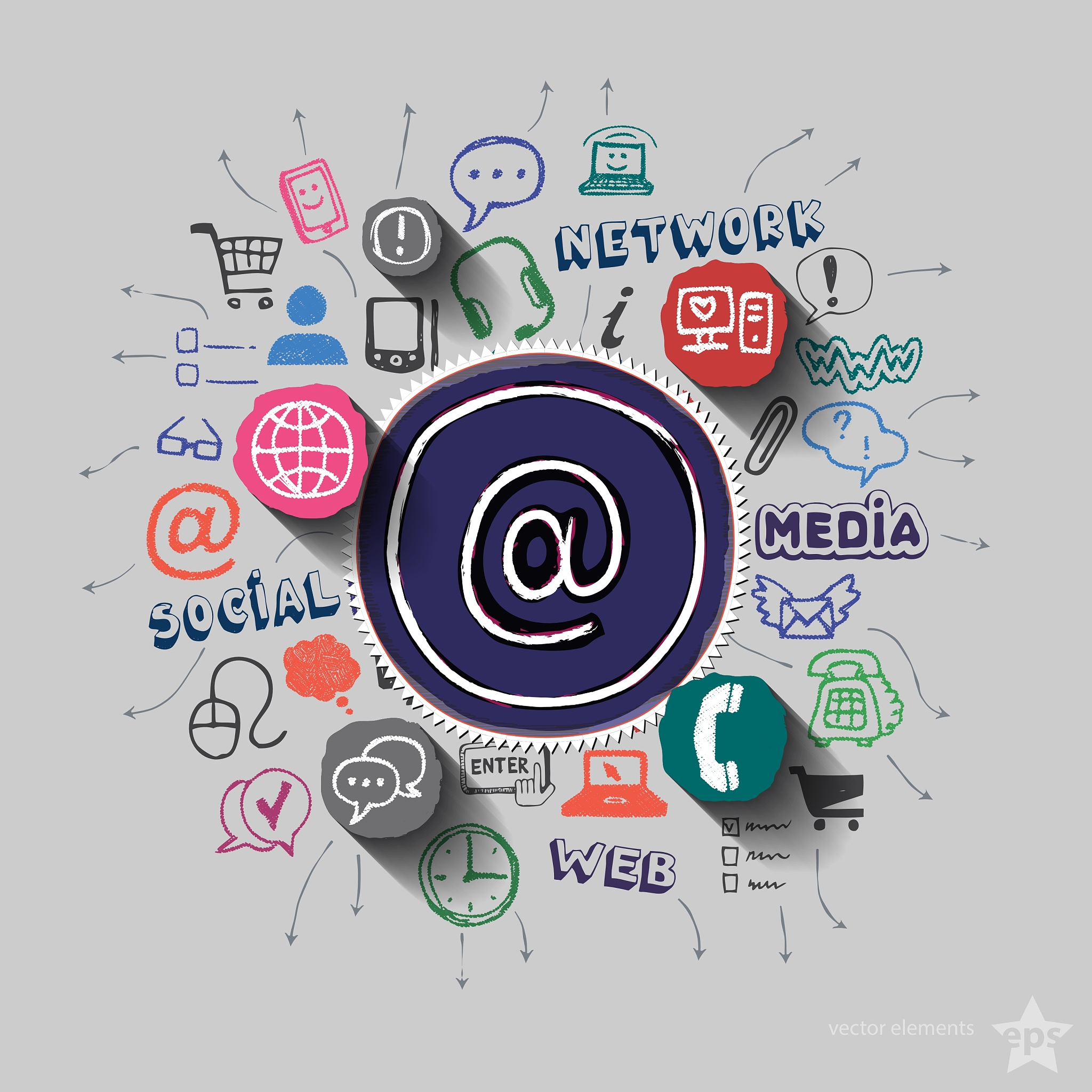 mail and collage with web icons background