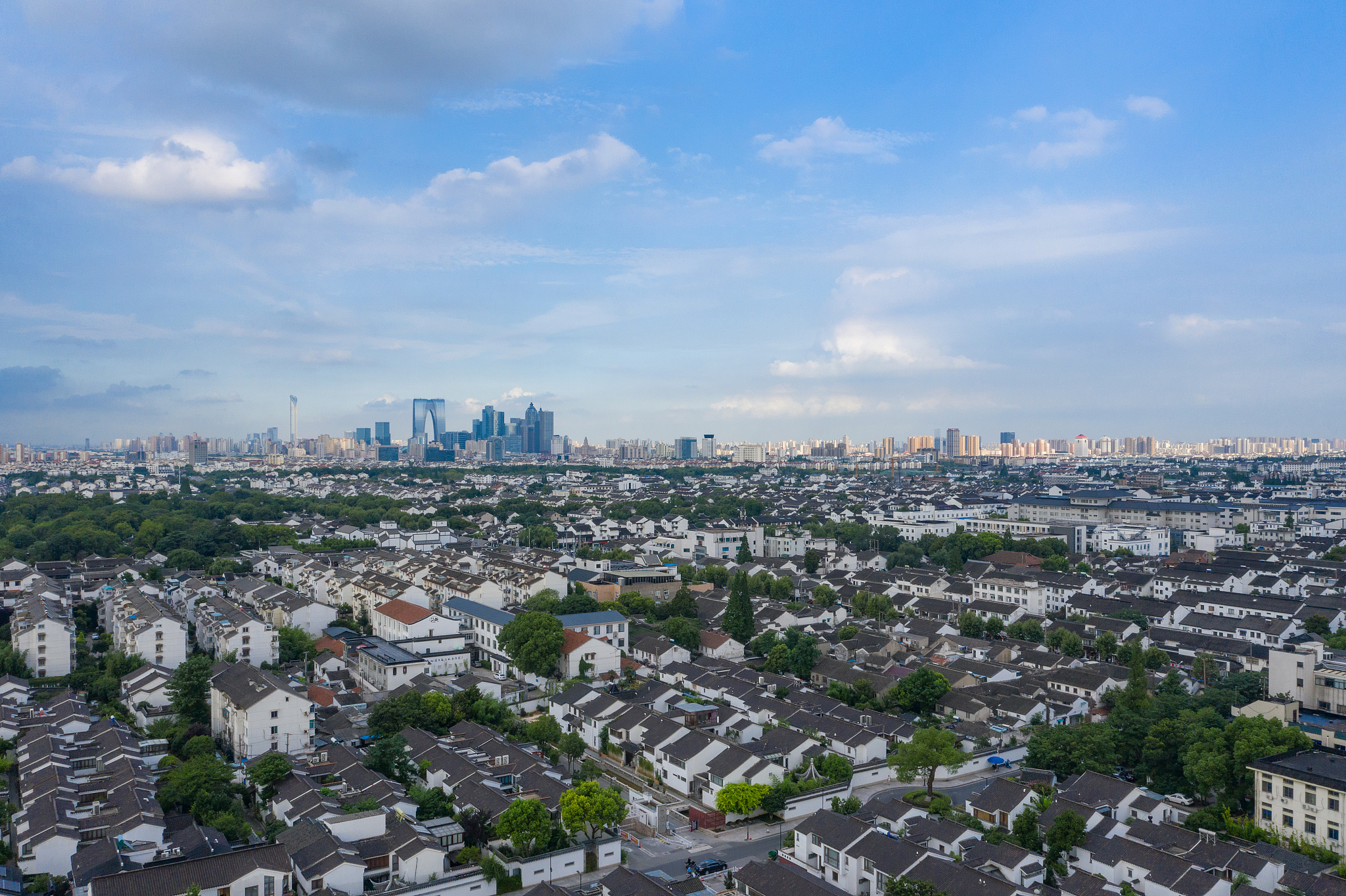 航拍苏州城市市区风光
