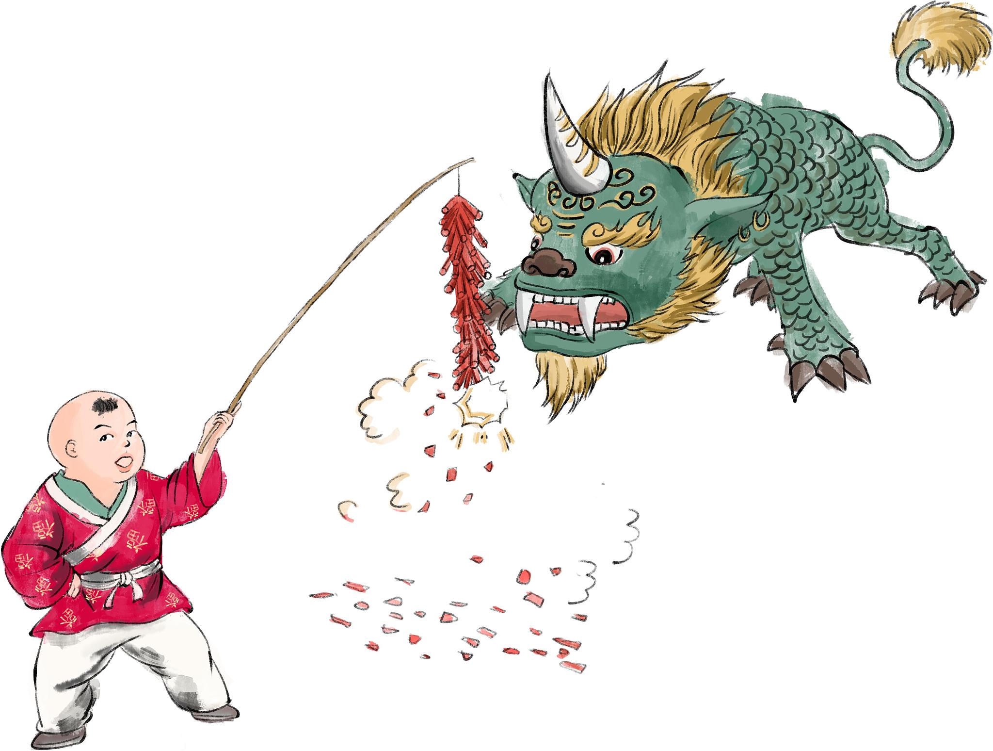 年兽传说：燃放烟花爆竹的起源