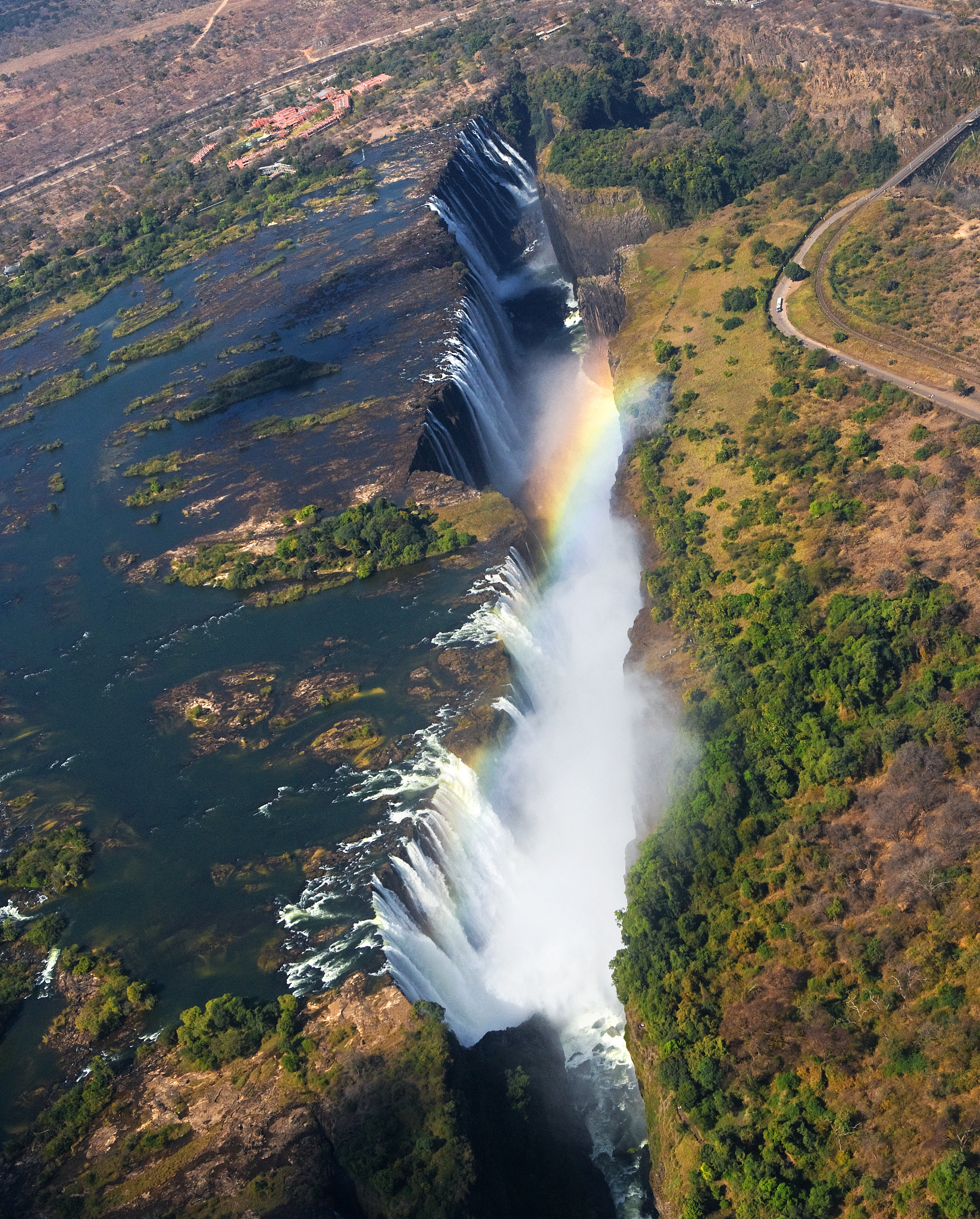 view of the falls from a height of bird flight.