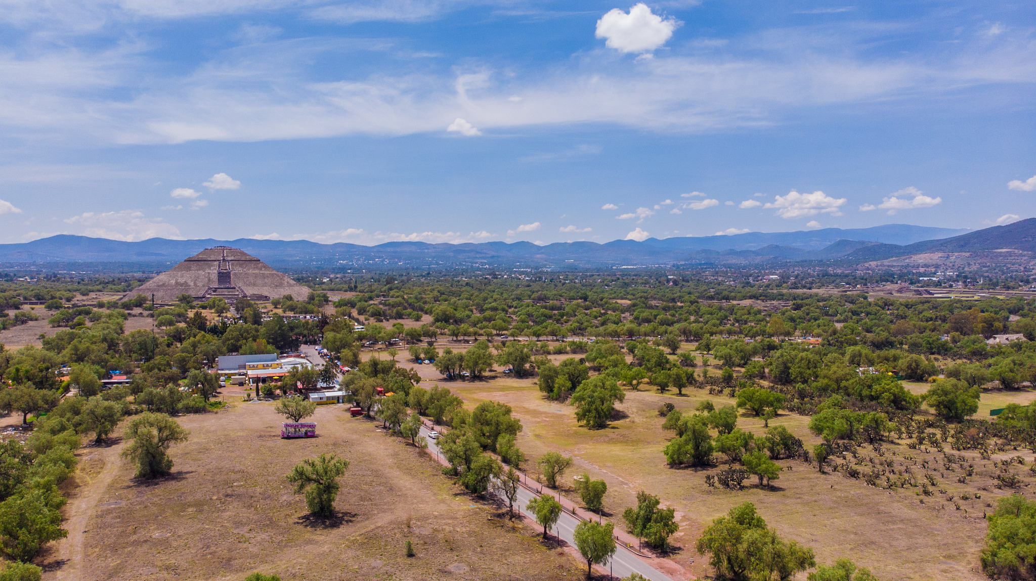 aerial shots of teotihuacan and the surrounding area