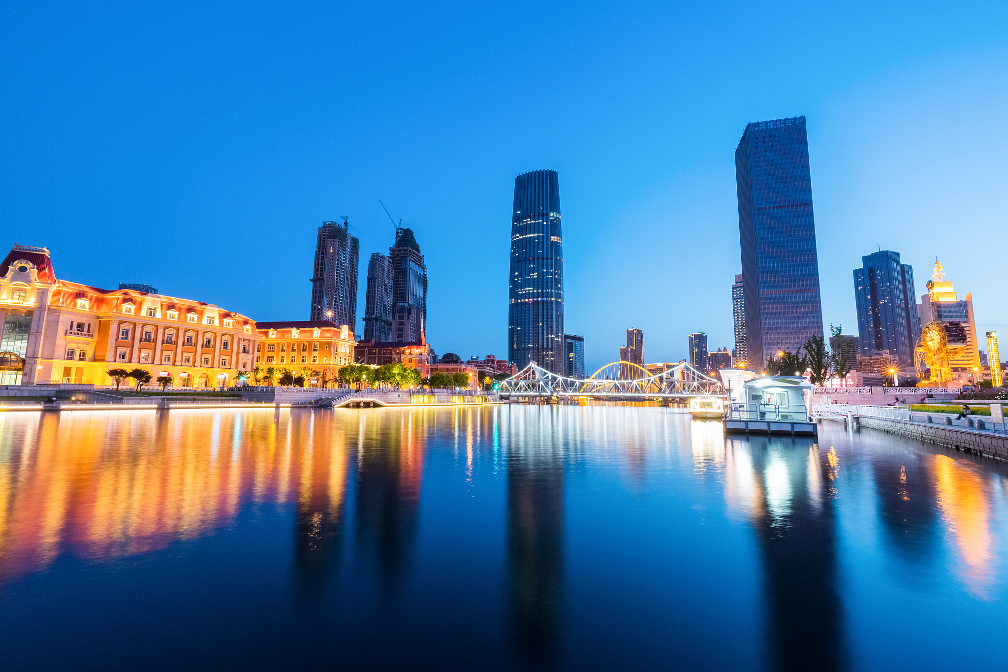beautiful tianjin haihe river skyline at night