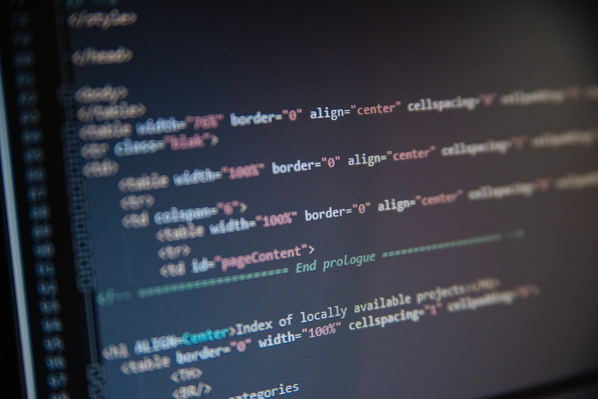 code of web page displayed on a monitor