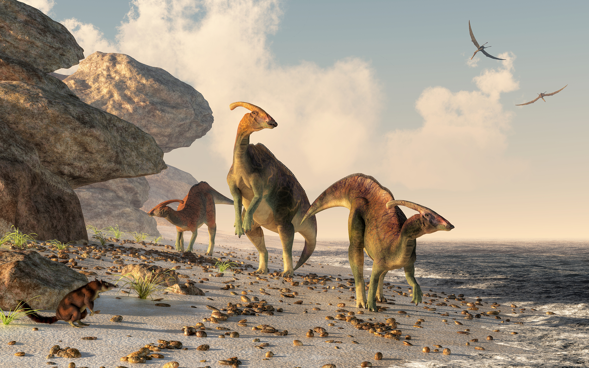 parasaurolophus on a beach