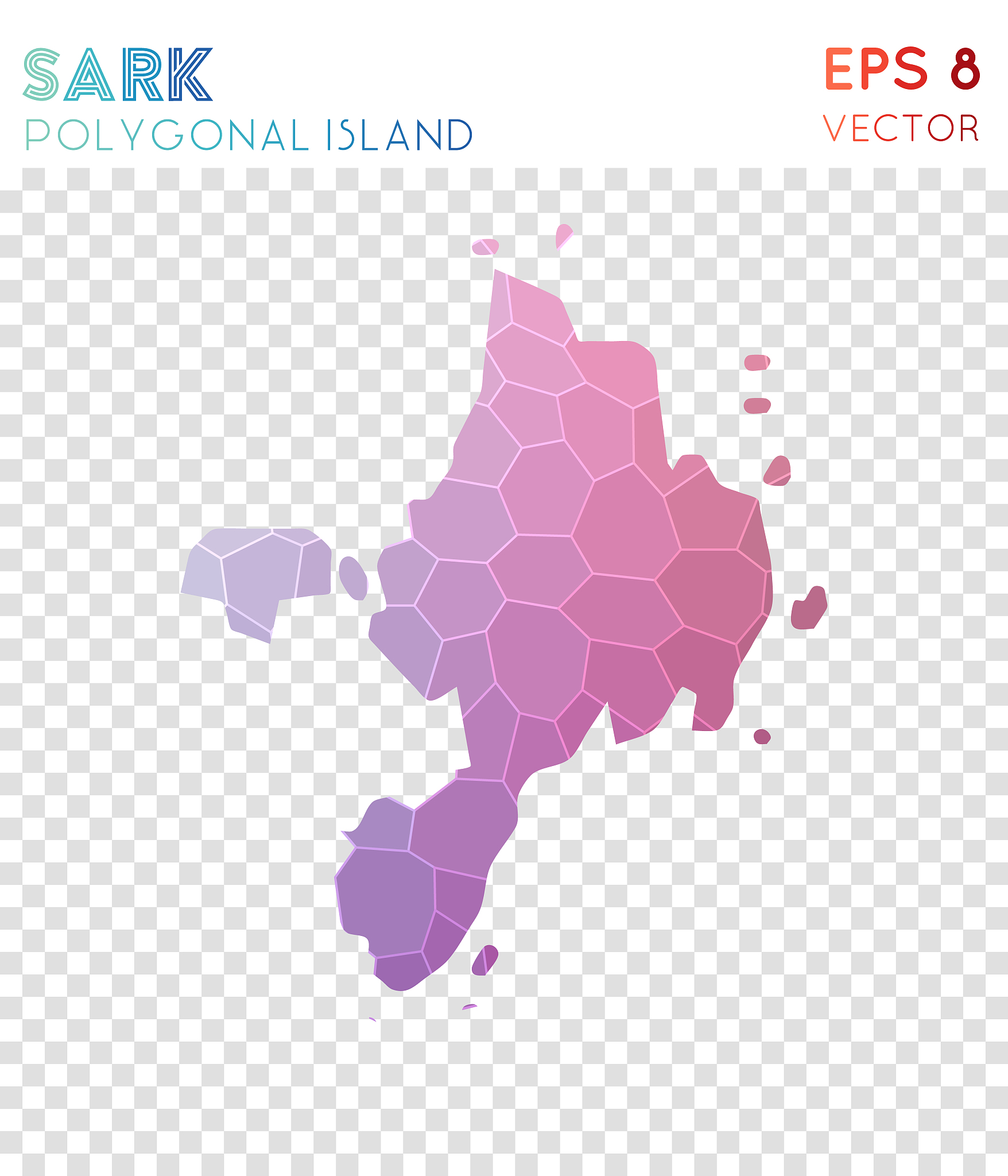 sark polygonal map, mosaic style island.