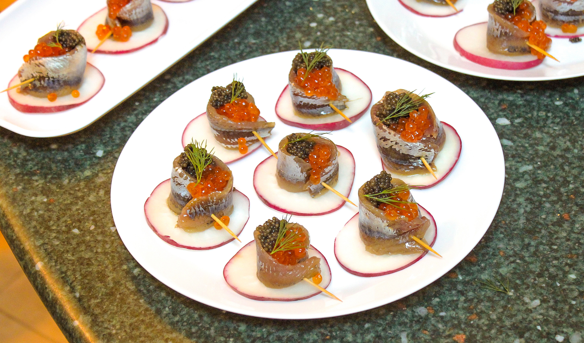 high angle view of food served in plate on marble