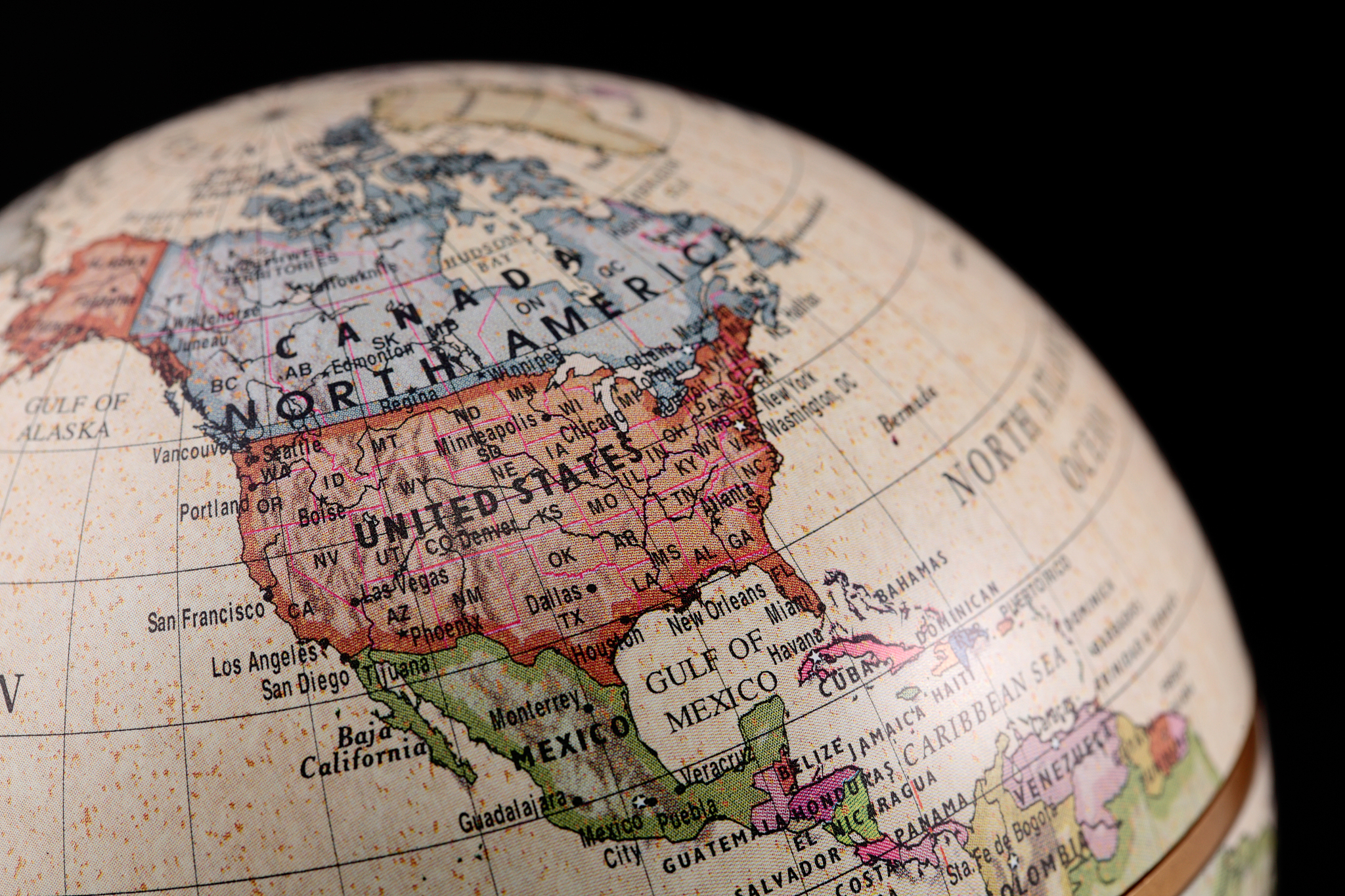 vintage style globe showing north america