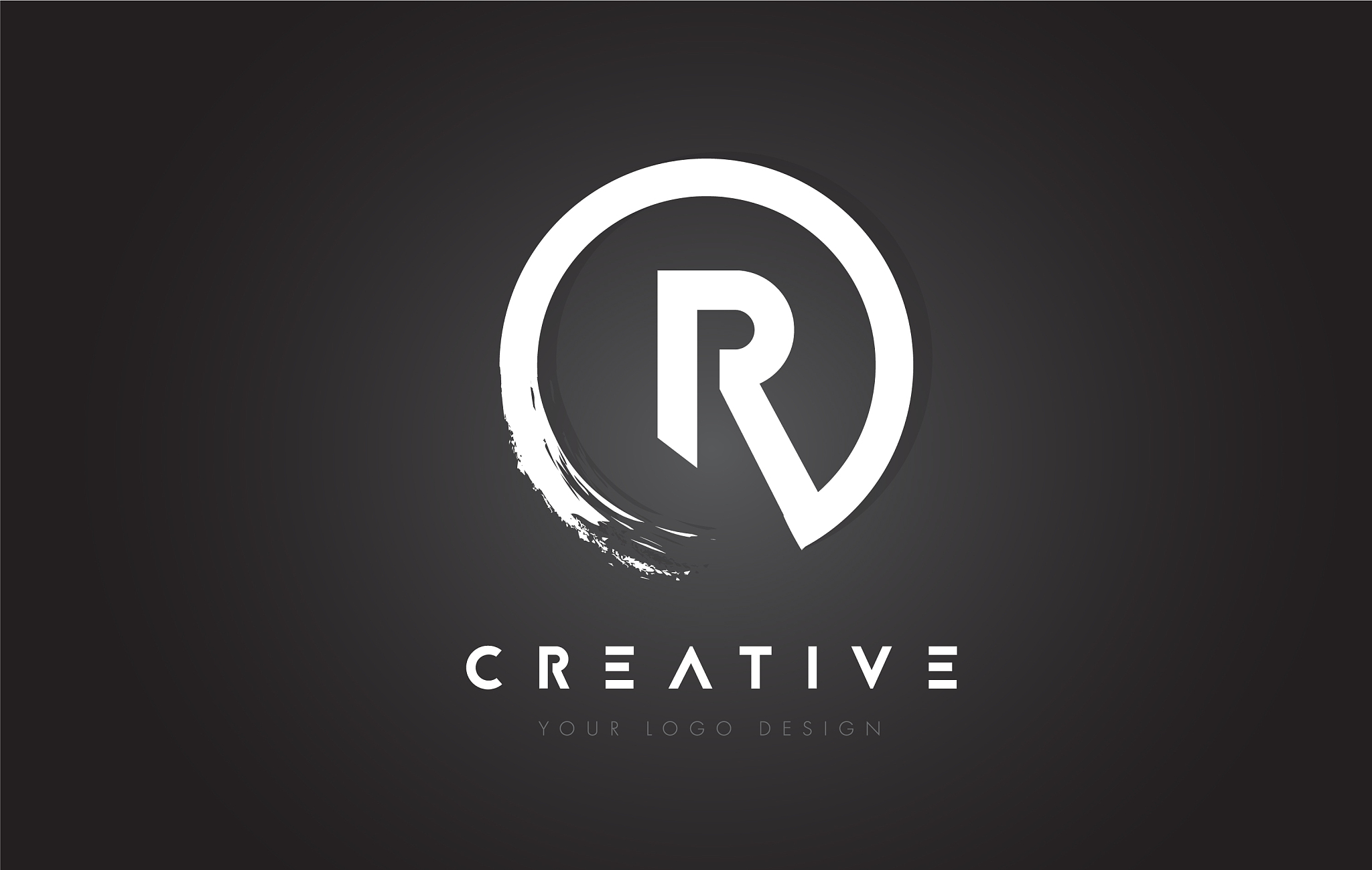 r circular letter logo with circle brush design