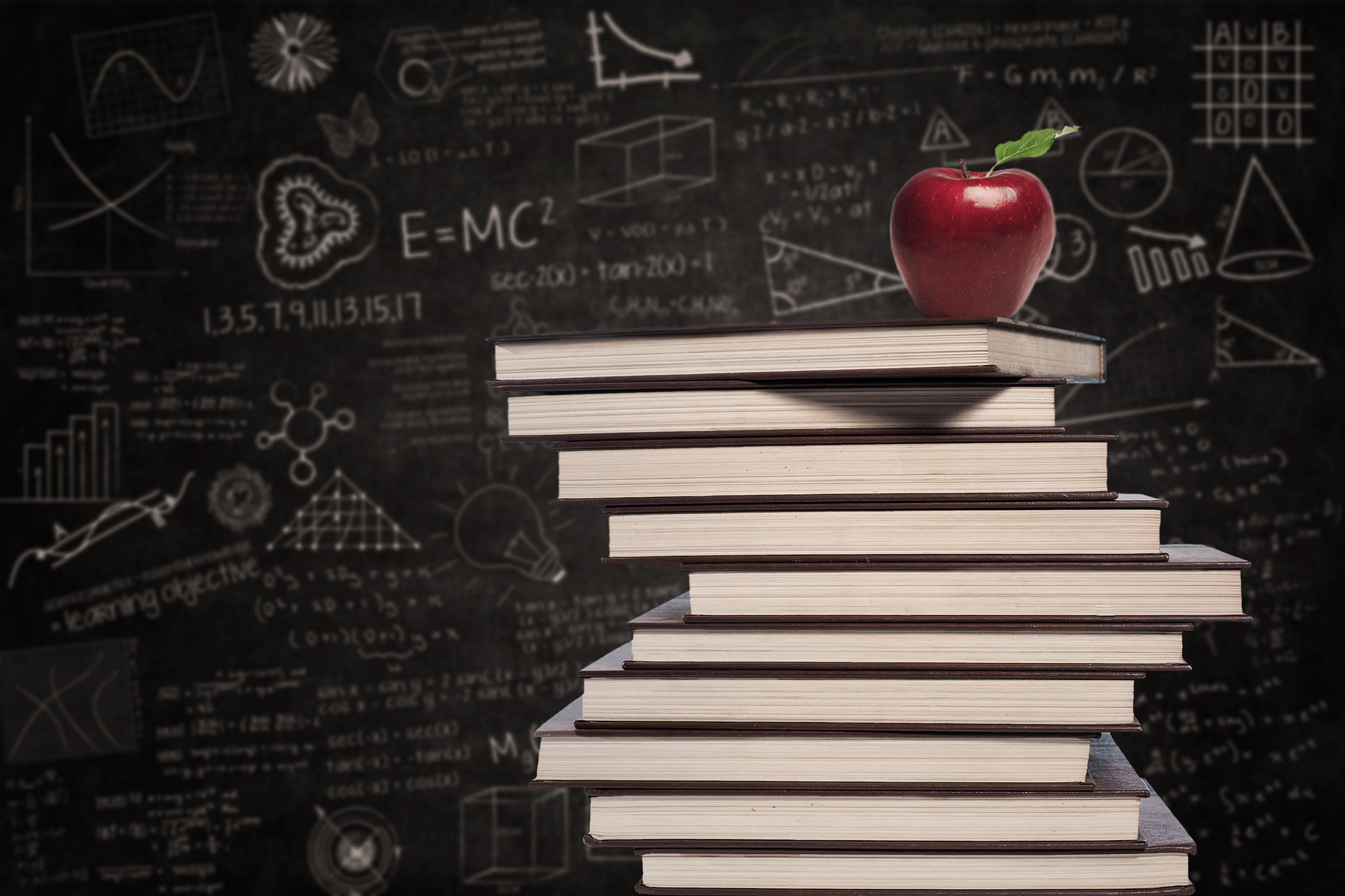 apple and education books in class