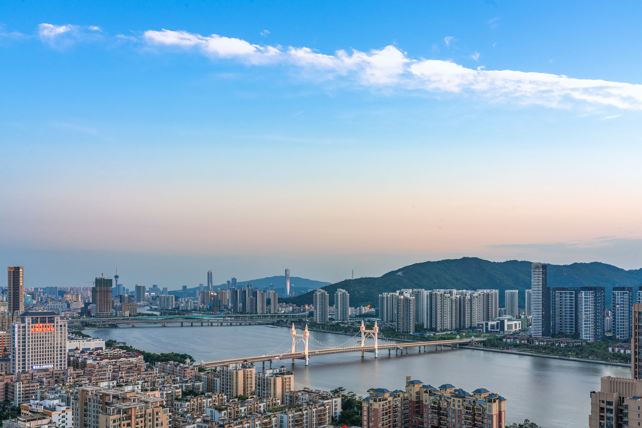 航拍珠海白石桥城市风光