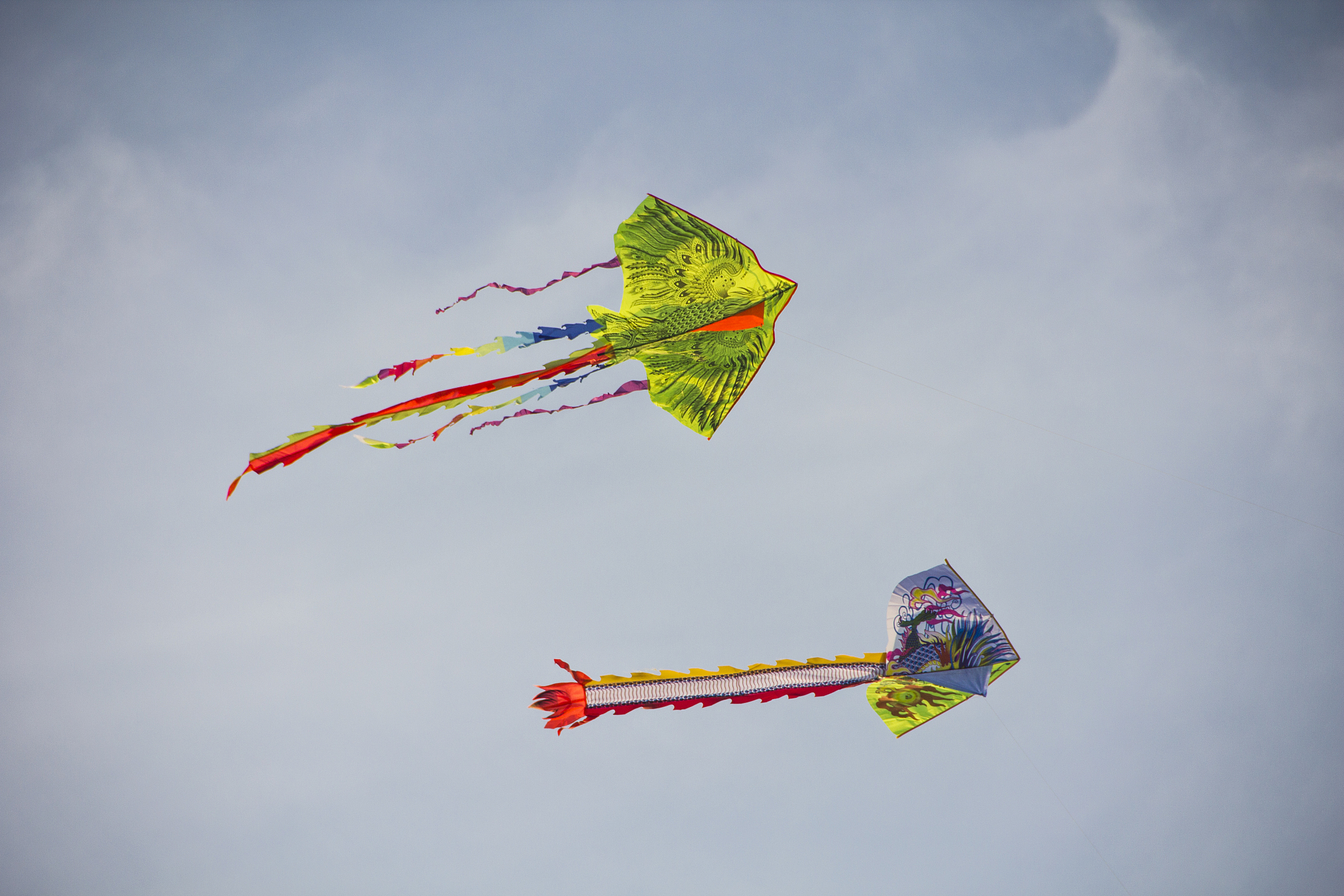 two flying kites.