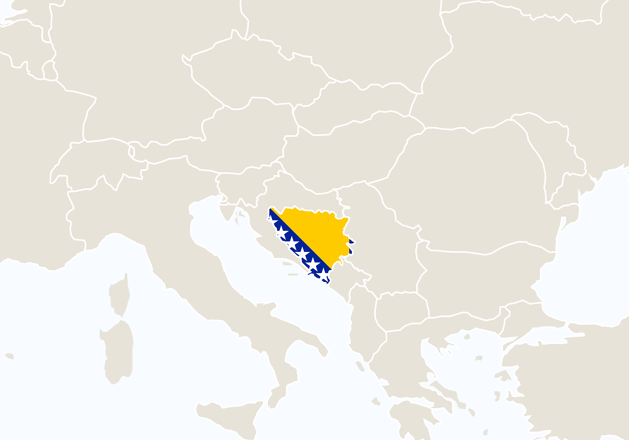 europe with highlighted bosnia and herzegovina map.