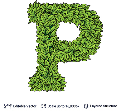 letter p symbol of green leaves