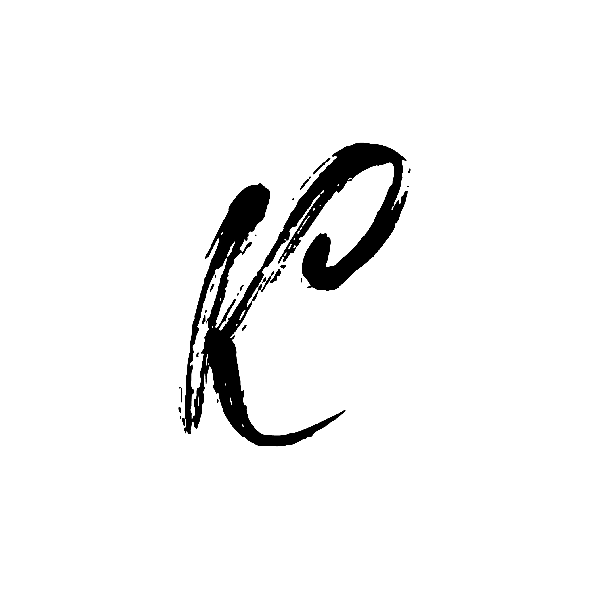 letter k handwritten by dry brush rough strokes