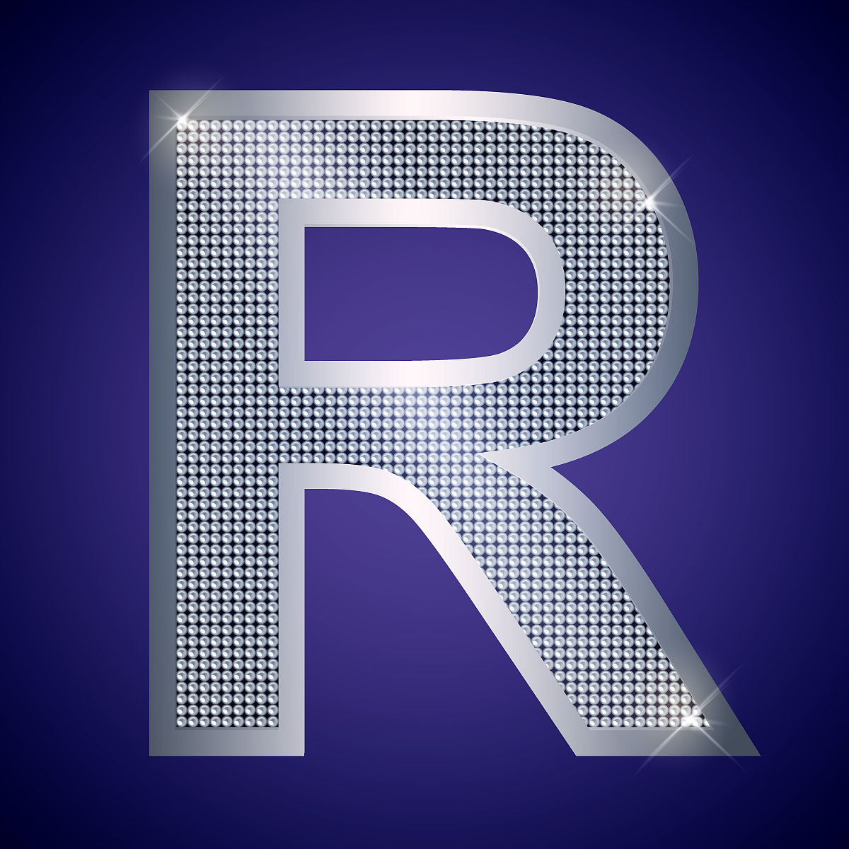 漂亮的银色字母<strong>r</strong>,配上明亮的钻石.
