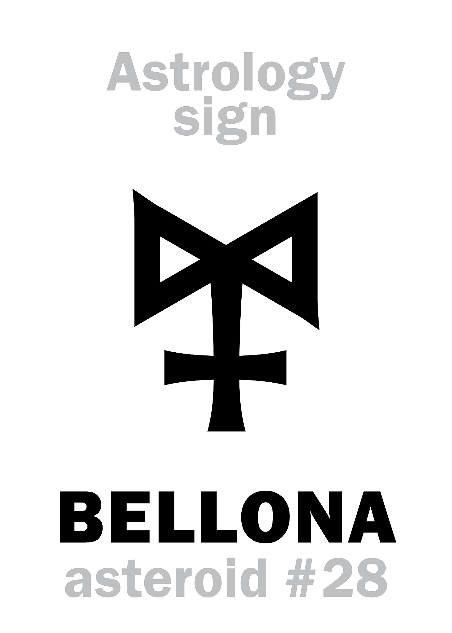astrology alphabet: bellona, asteroid #28. hieroglyphics charact