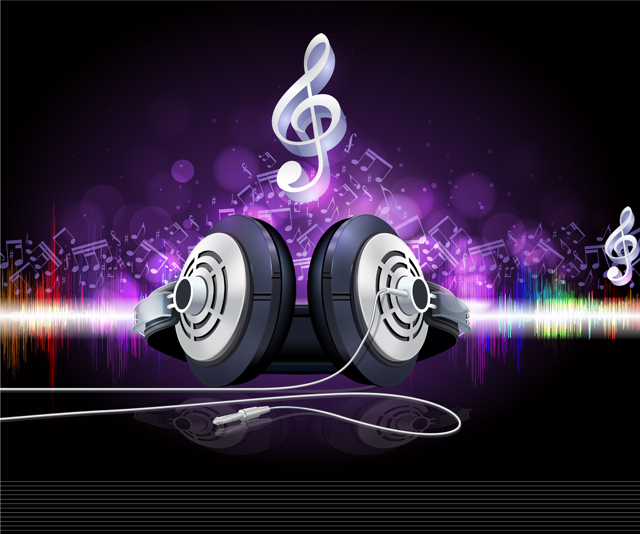 headphones with sound waves