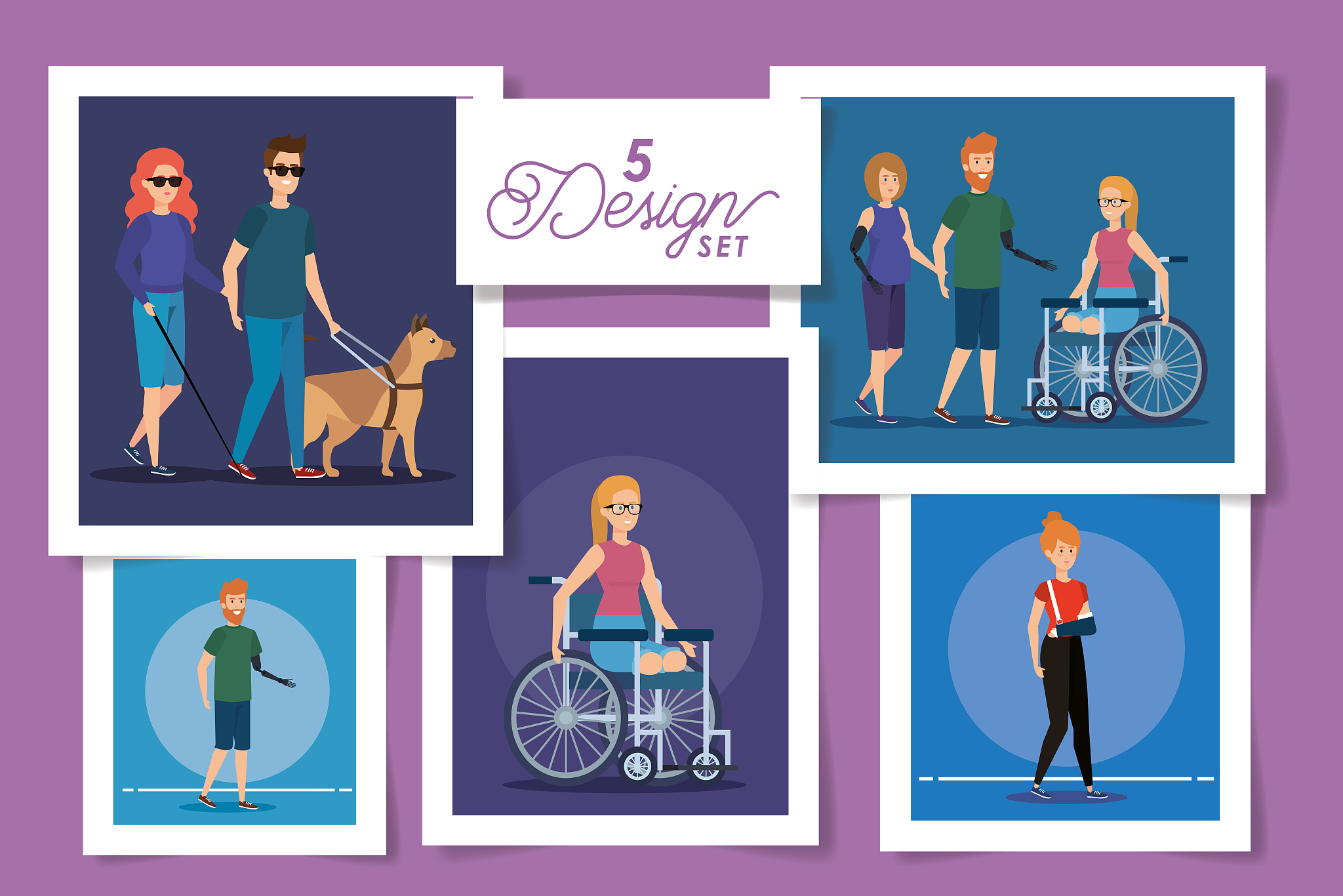 set five designs of people disabled
