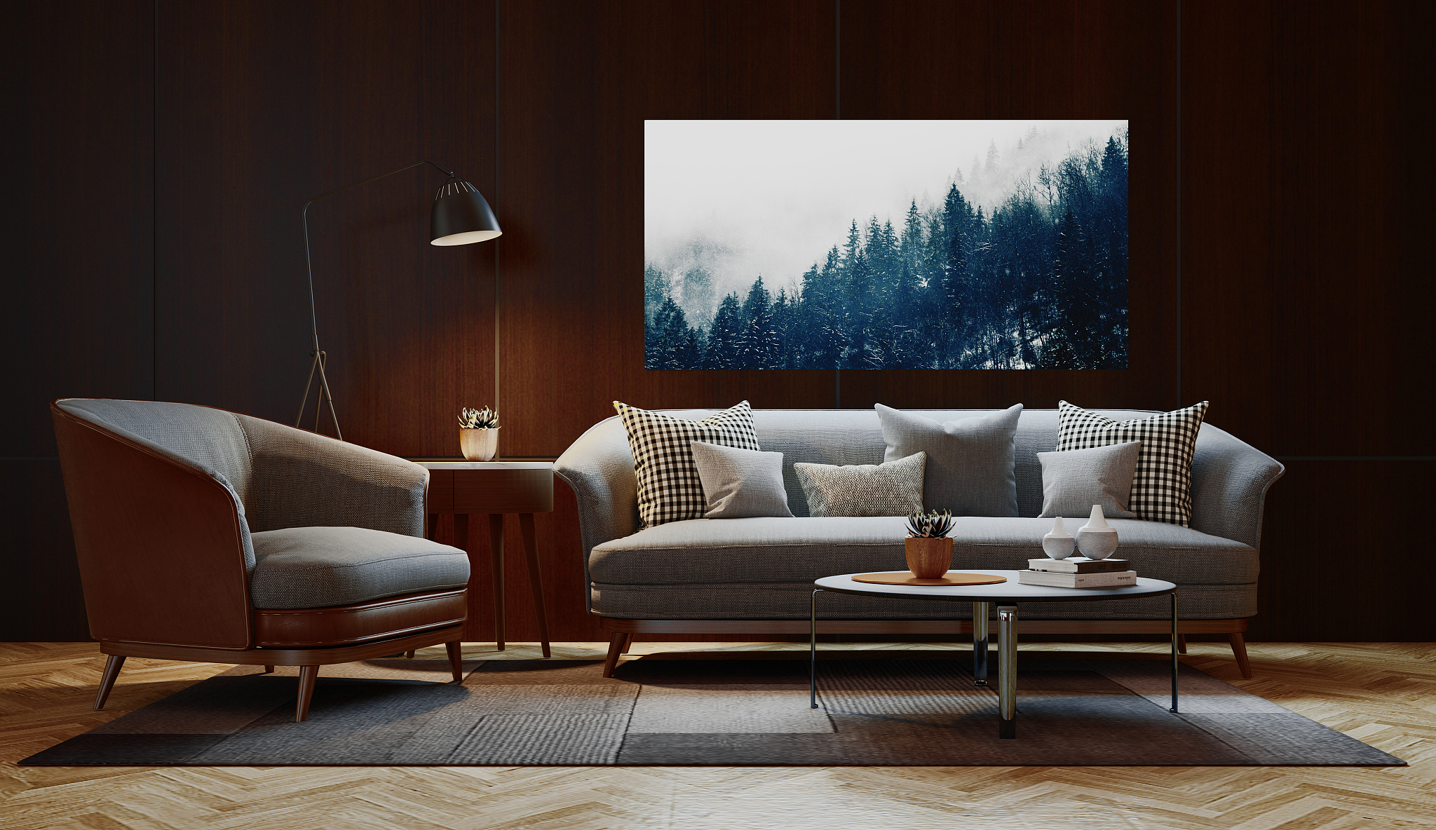 luxury modern living room, 3d rendering illustration