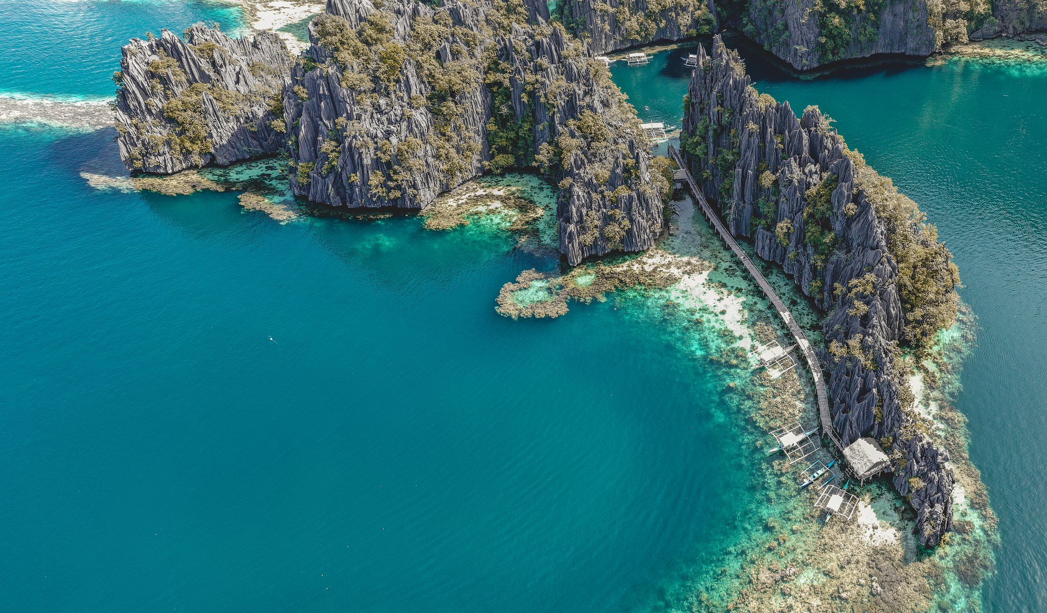 aerial view of the twin lagoon in coron island, palawan, philipp