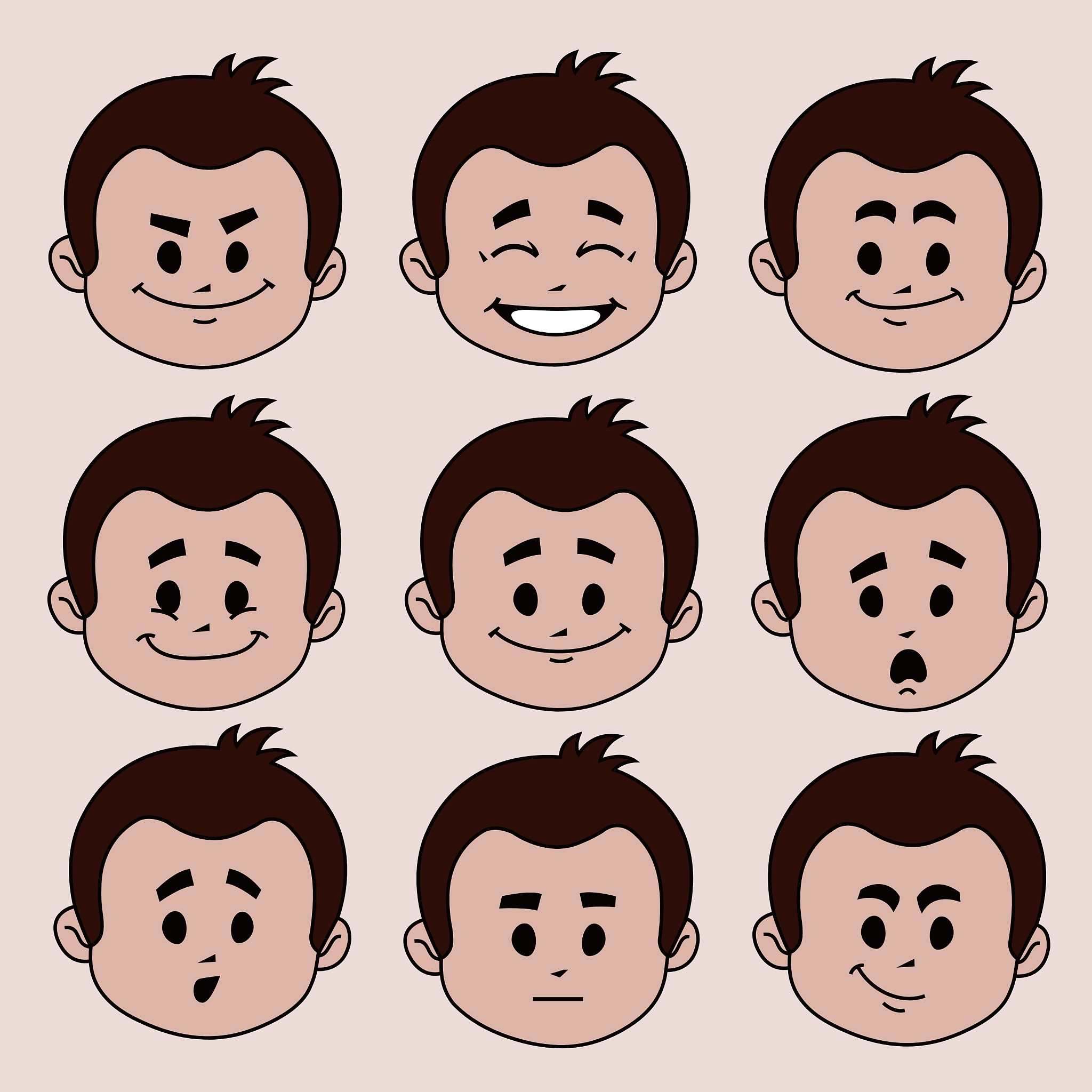 set of nine facial expressions