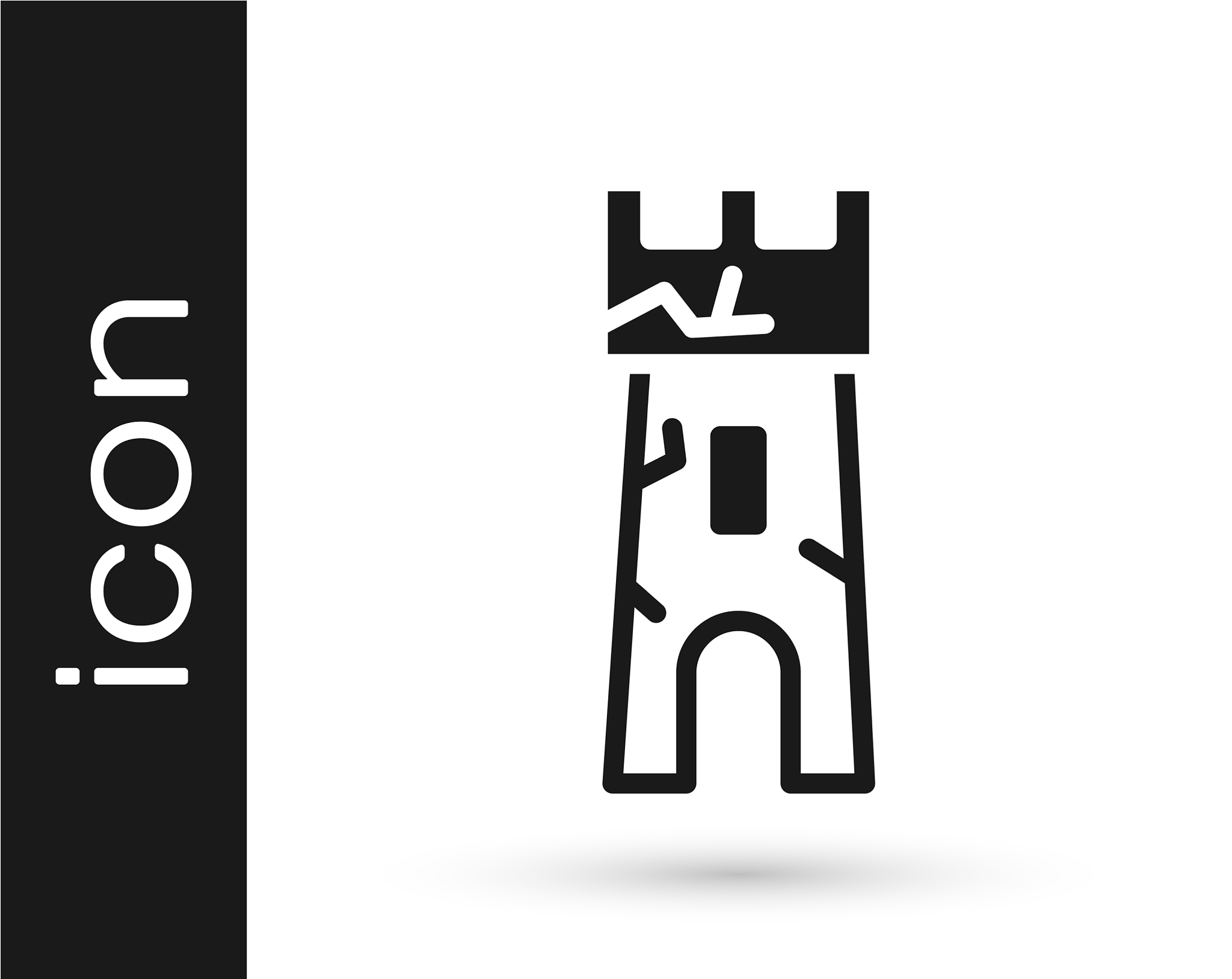 black castle tower icon isolated on white