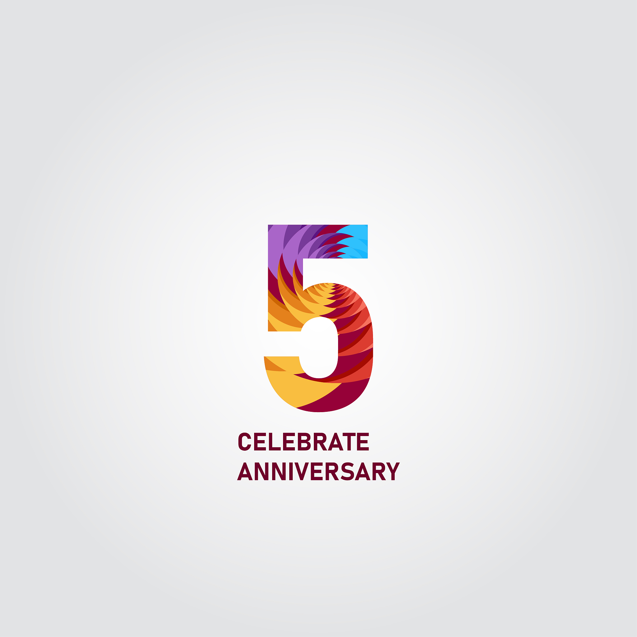 5 year anniversary elegant rainbow vector template design illust